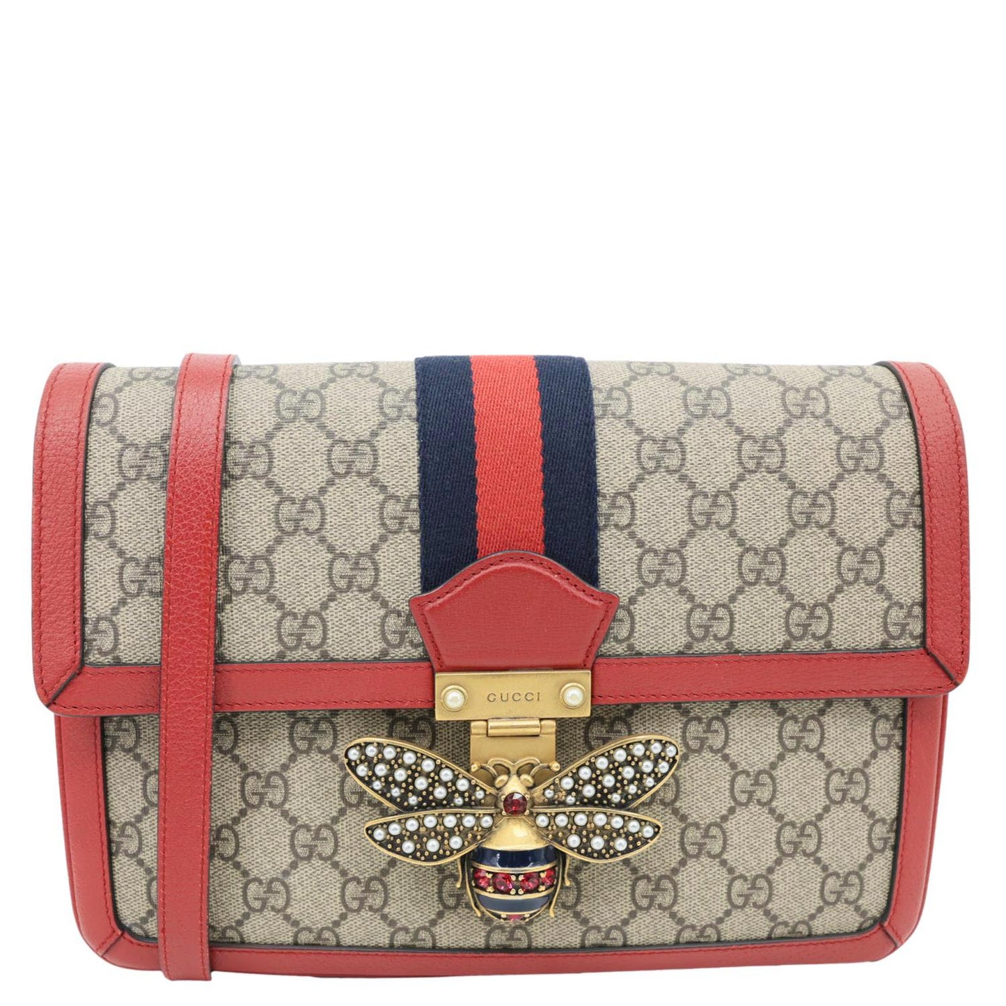 GUCCI Queen Margaret Medium GG Supreme Canvas Shoulder Bag Red 524356