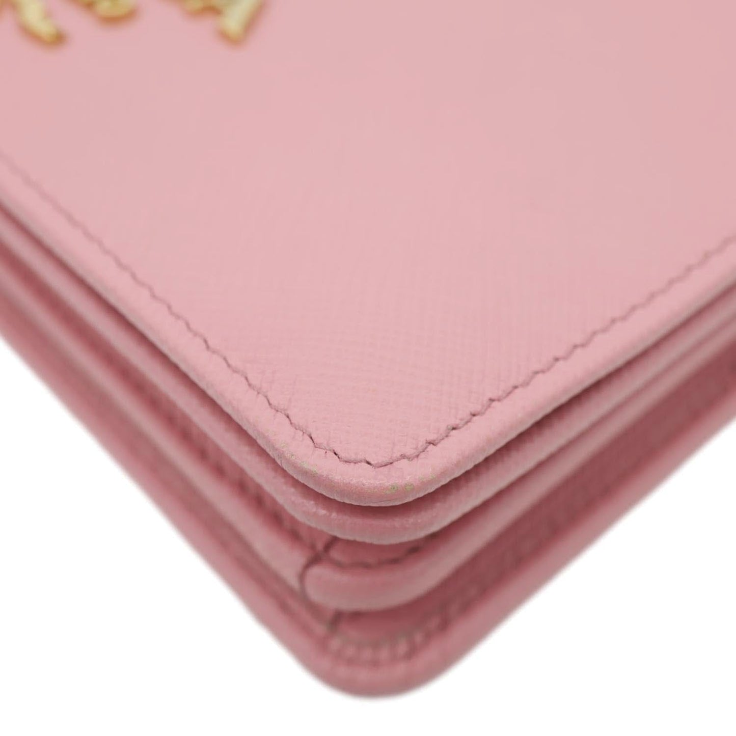 PRADA Chain Flap Saffiano Leather Crossbody Bag Pink
