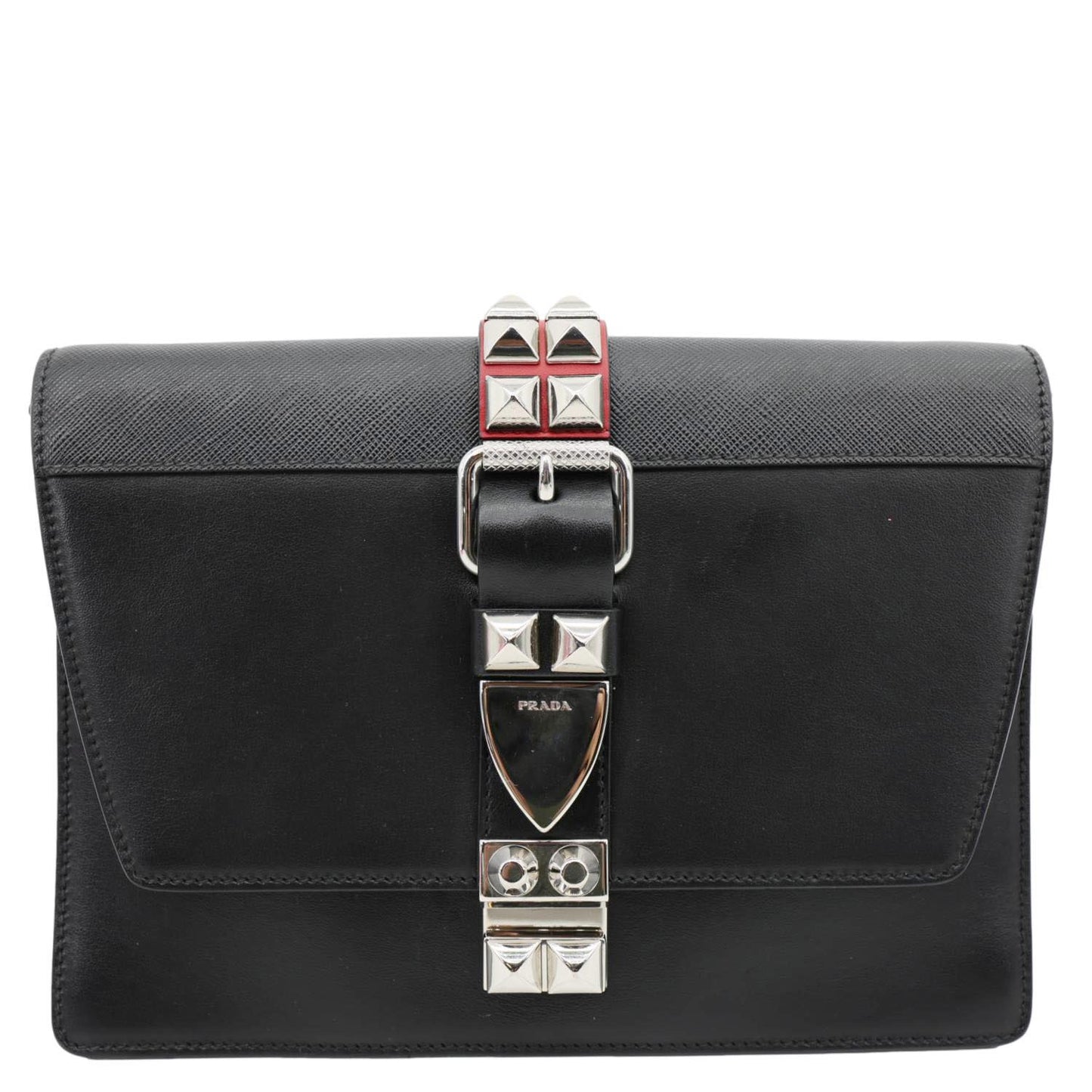 PRADA Studded Elektra Saffiano Leather Crossbody Bag Black