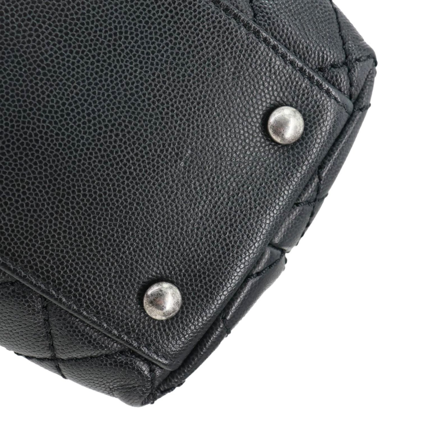 CHANEL Coco Flap Medium Quilted Caviar Leather Top Handle Shoulder Bag Black
