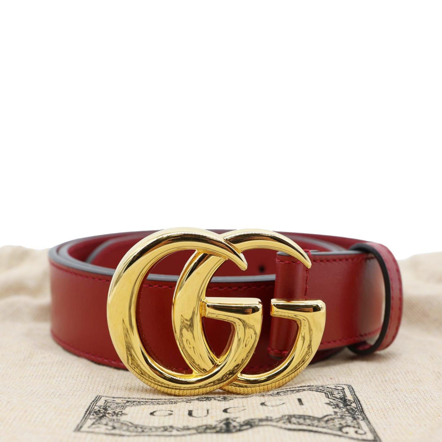 GUCCI Double G buckle Marmont Leather Belt Red 414516 Size 80.32