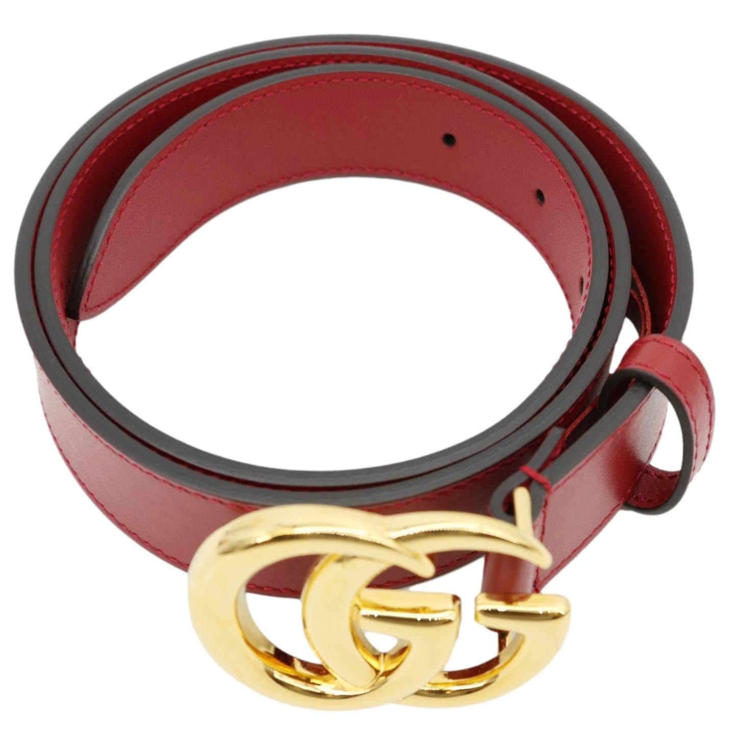 GUCCI Double G buckle Marmont Leather Belt Red 414516 Size 80.32
