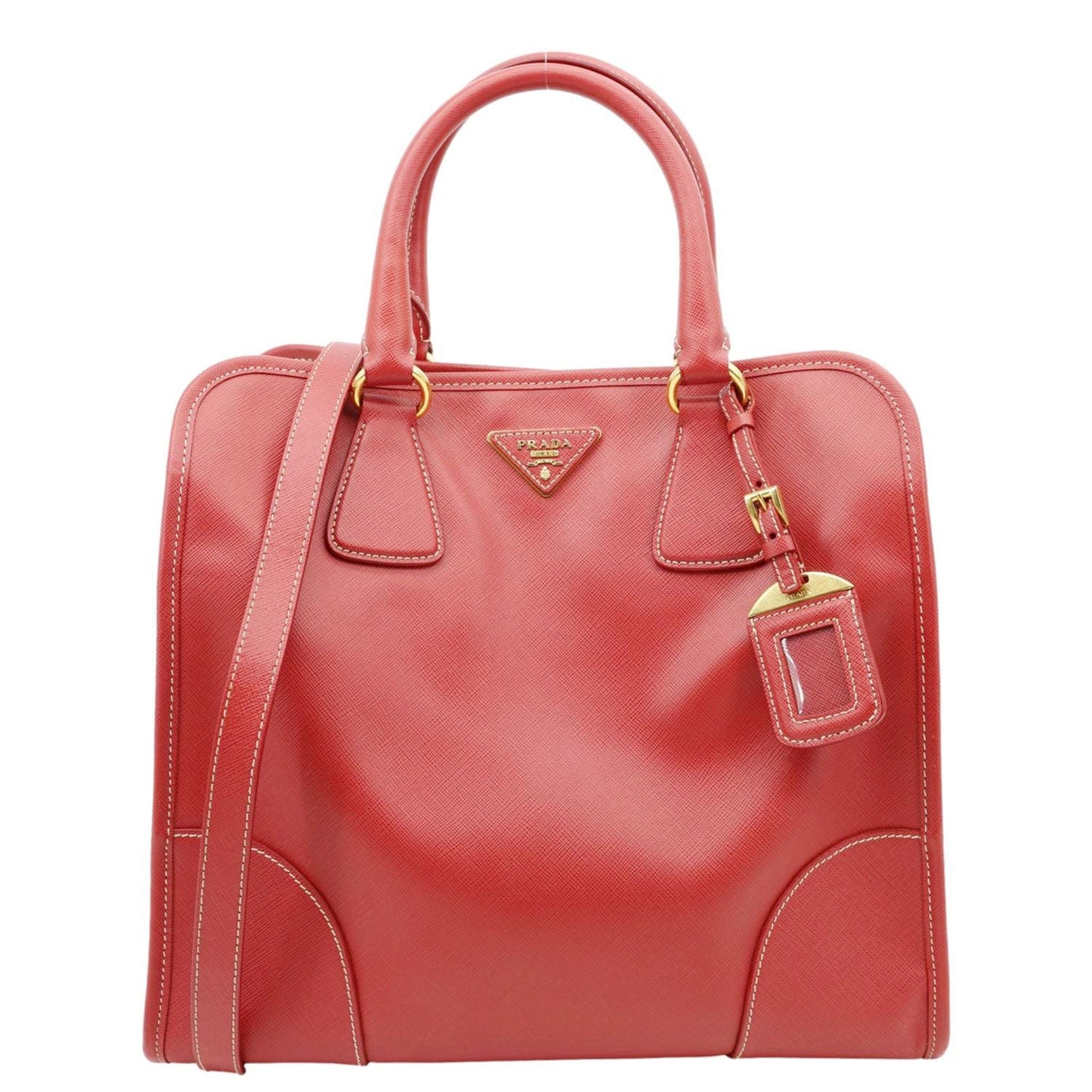 PRADA Saffiano Lux Leather Shoulder Bag Red