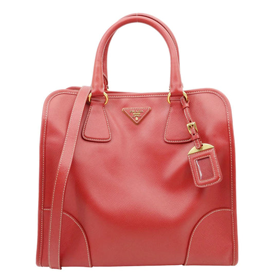 PRADA Saffiano Lux Leather Shoulder Bag Red