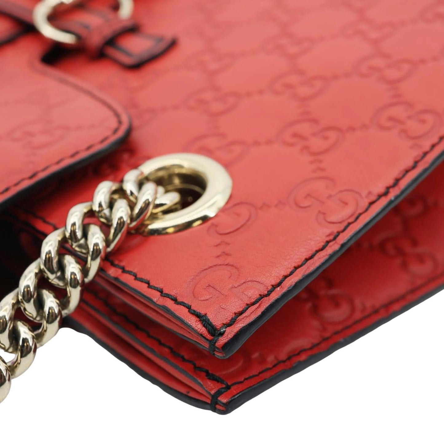 GUCCI Emily Large Leather Chain Shoulder Bag Red 295403