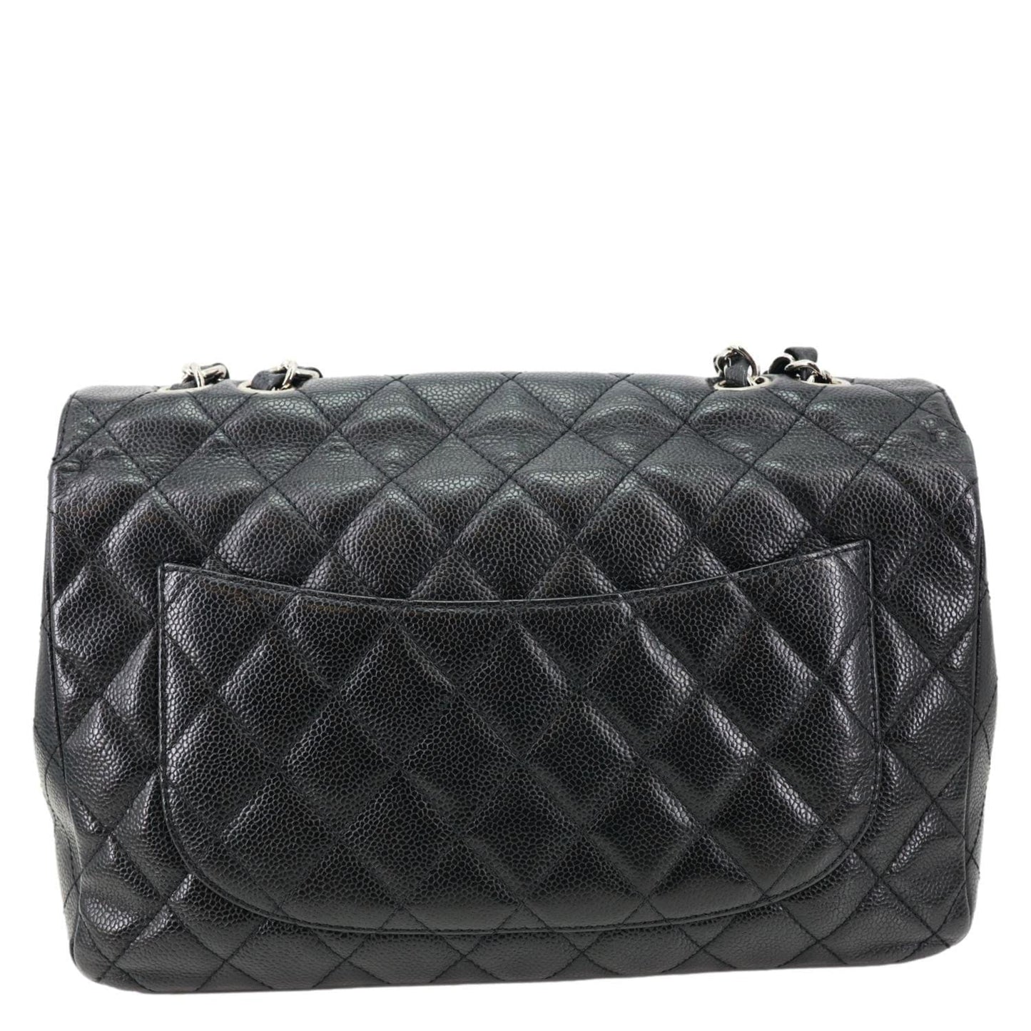 CHANEL Jumbo Classic Single Flap Quilted Caviar Leather Shoulder Bag Black
