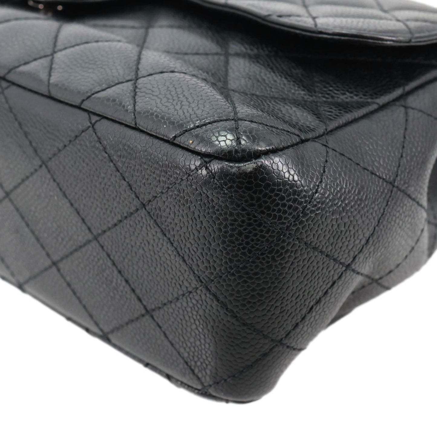 CHANEL Jumbo Classic Single Flap Quilted Caviar Leather Shoulder Bag Black