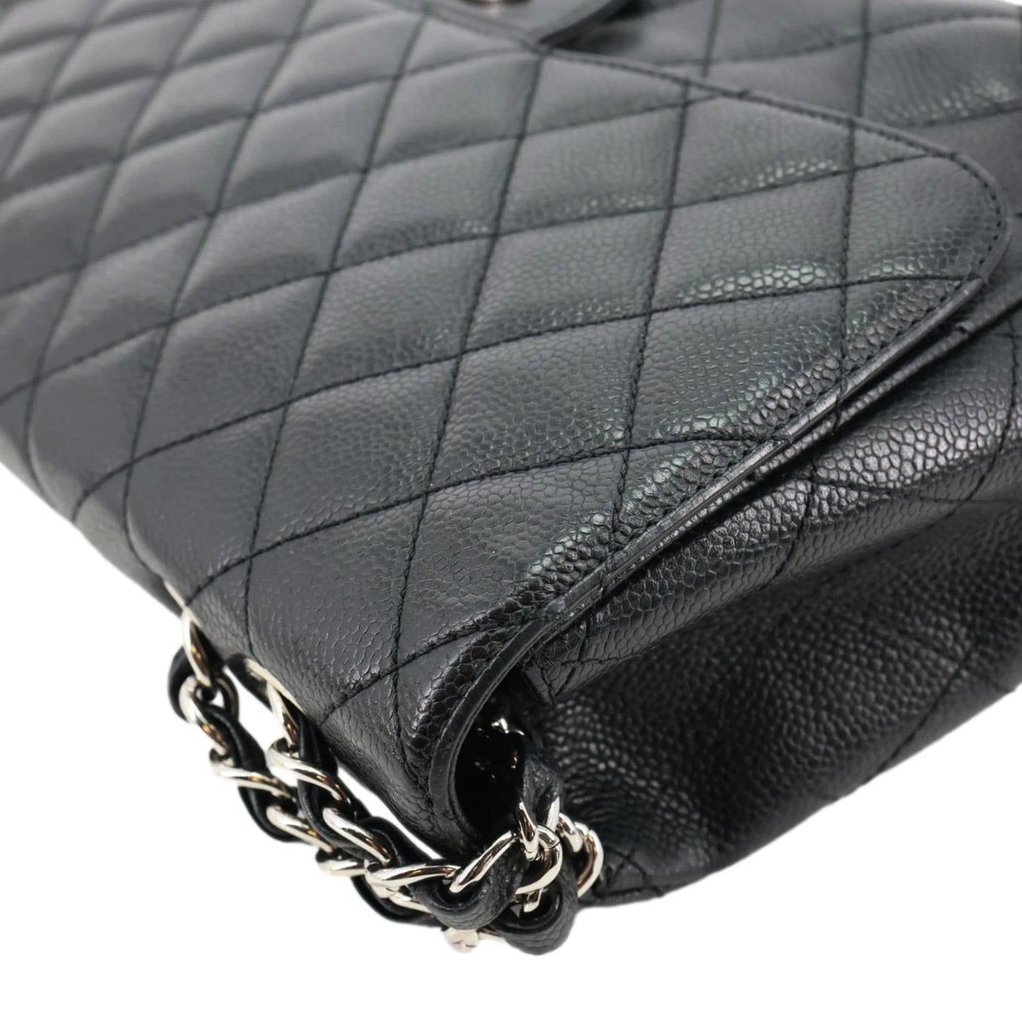CHANEL Jumbo Classic Single Flap Quilted Caviar Leather Shoulder Bag Black