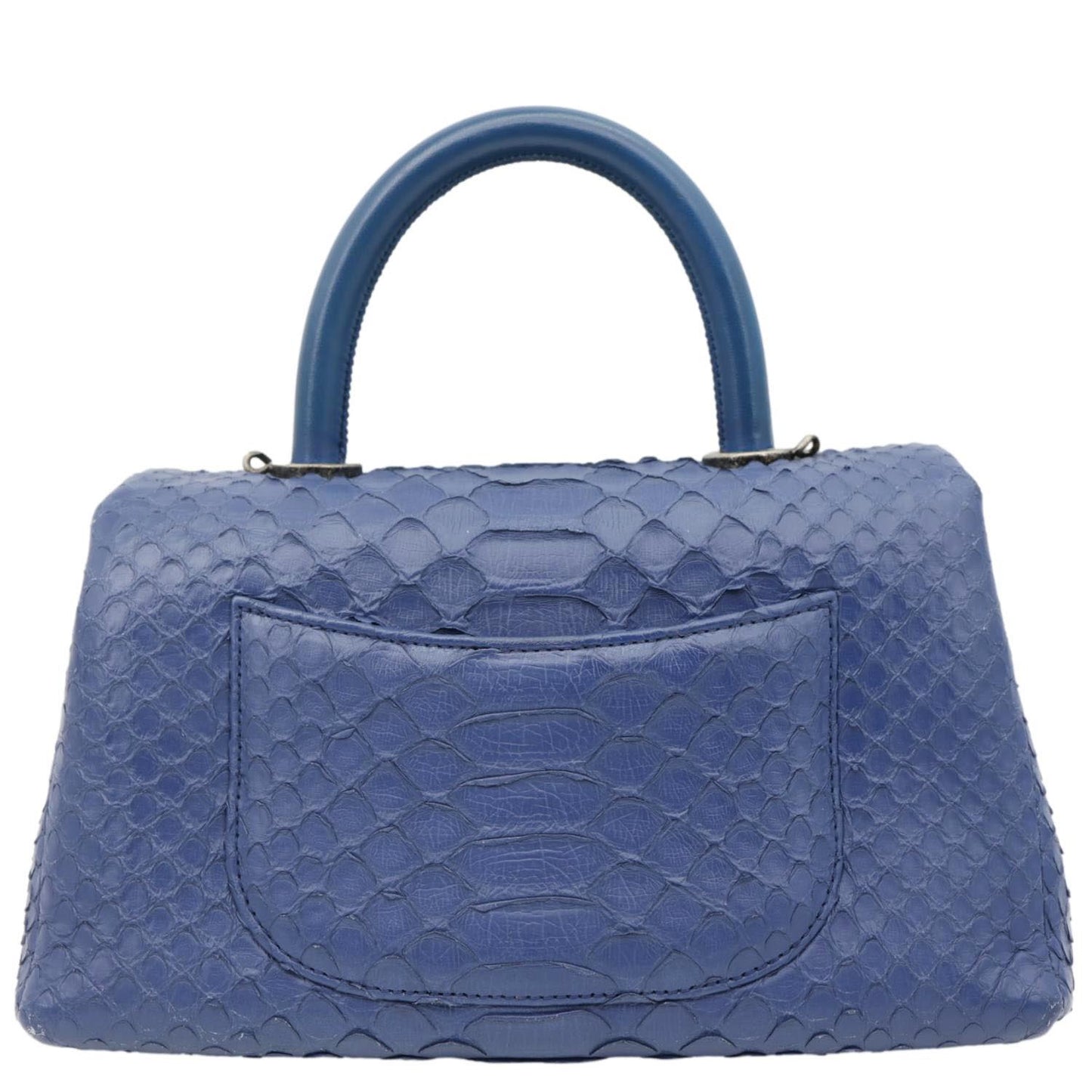 CHANEL Coco Handle Flap Python Leather Shoulder Bag Blue