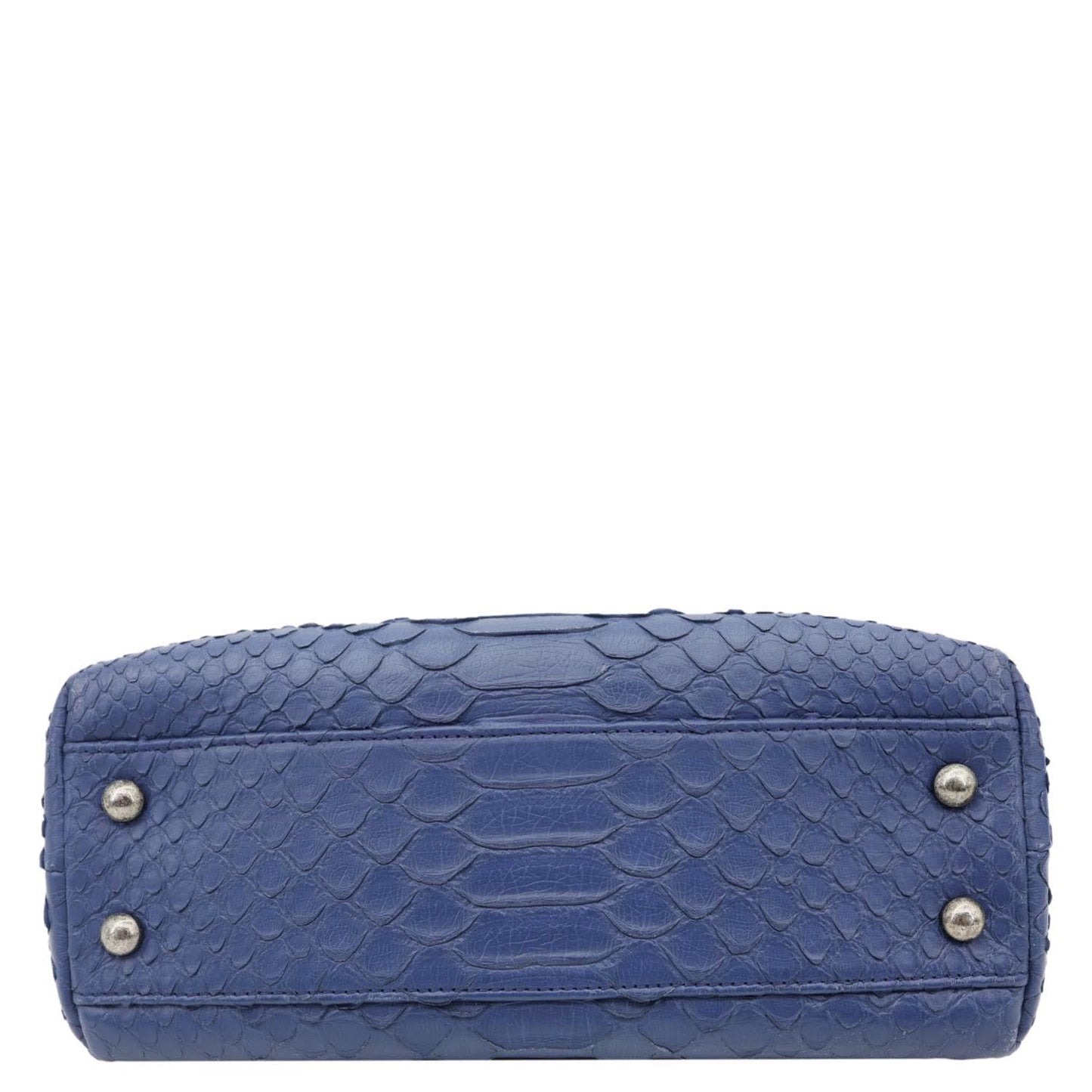 CHANEL Coco Handle Flap Python Leather Shoulder Bag Blue