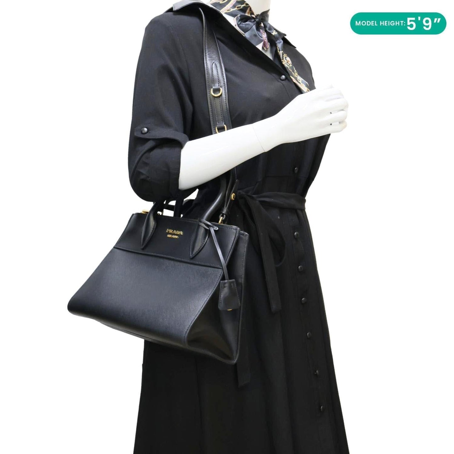 PRADA Paradigme Saffiano Leather Tote Shoulder Bag Black
