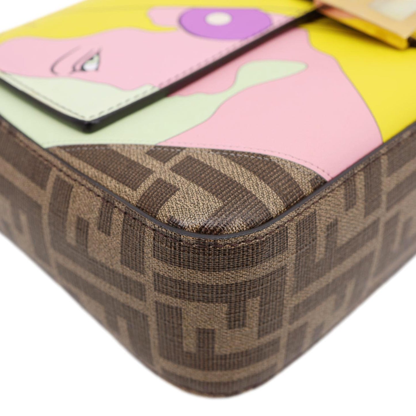 FENDI FF 1974 Hairdo Girls Inlay Glazed Fabric Baguette Bag Yellow