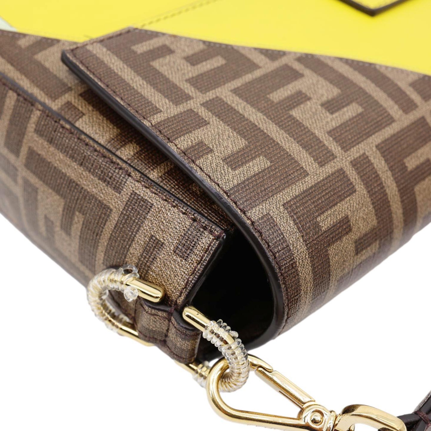 FENDI FF 1974 Hairdo Girls Inlay Glazed Fabric Baguette Bag Yellow