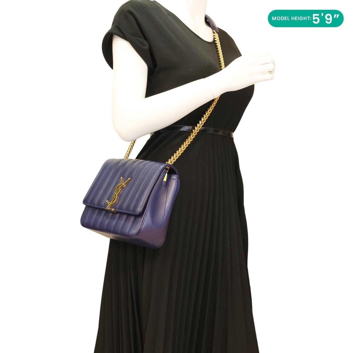 YVES SAINT LAURENT Vicky Medium Matelasse Lambskin Chain Crossbody Bag Blue