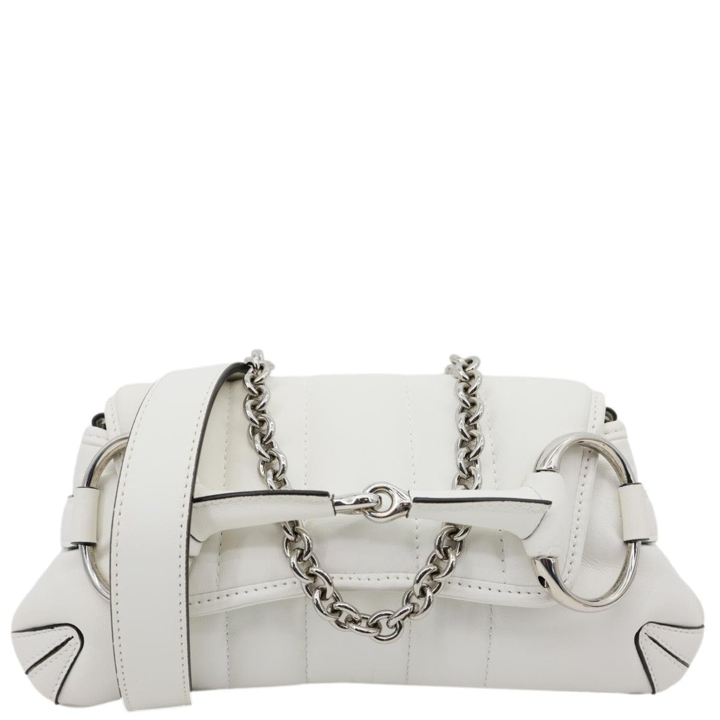 GUCCI Horsebit Quilted Lambskin Leather Chain Shoulder Bag White 764339