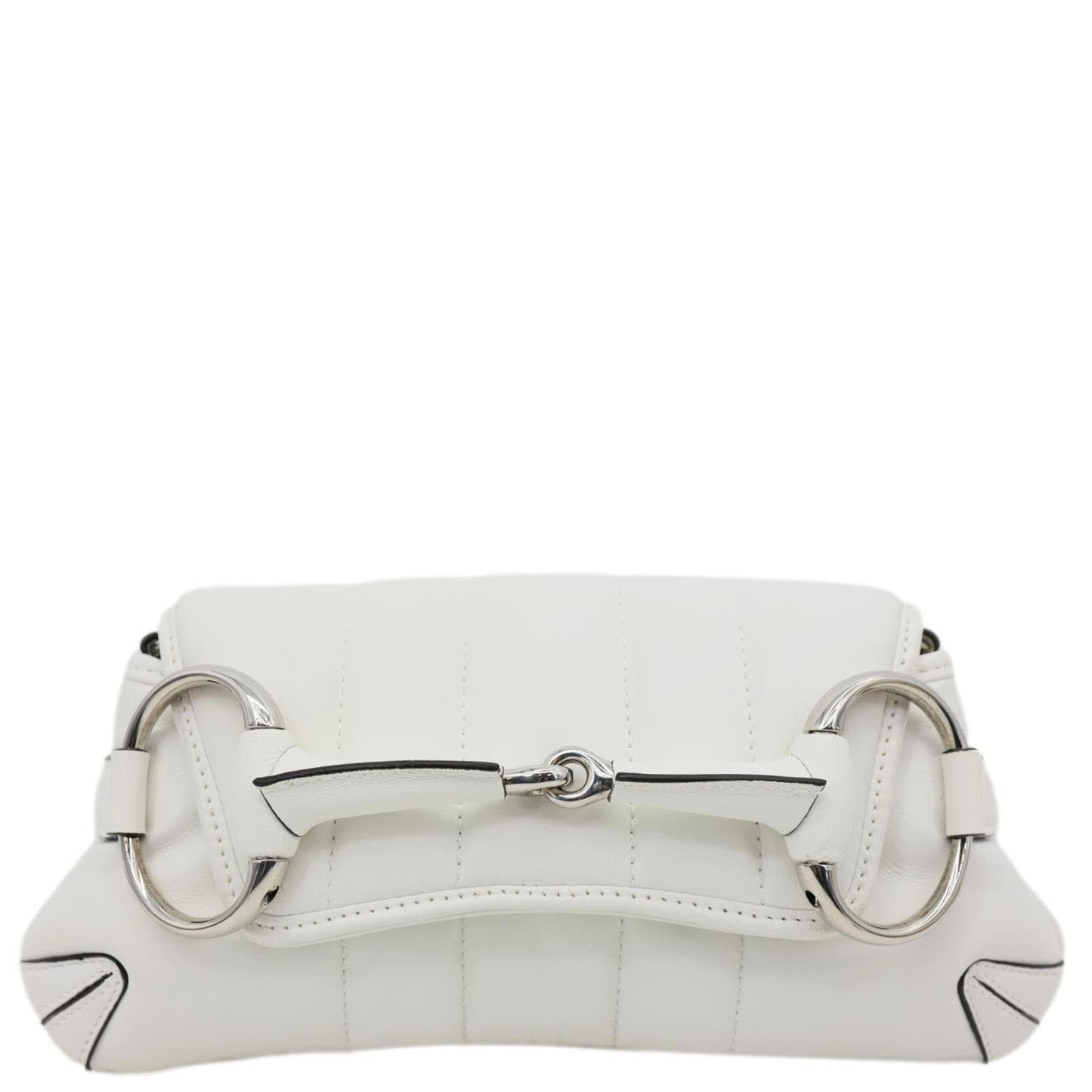 GUCCI Horsebit Quilted Lambskin Leather Chain Shoulder Bag White 764339