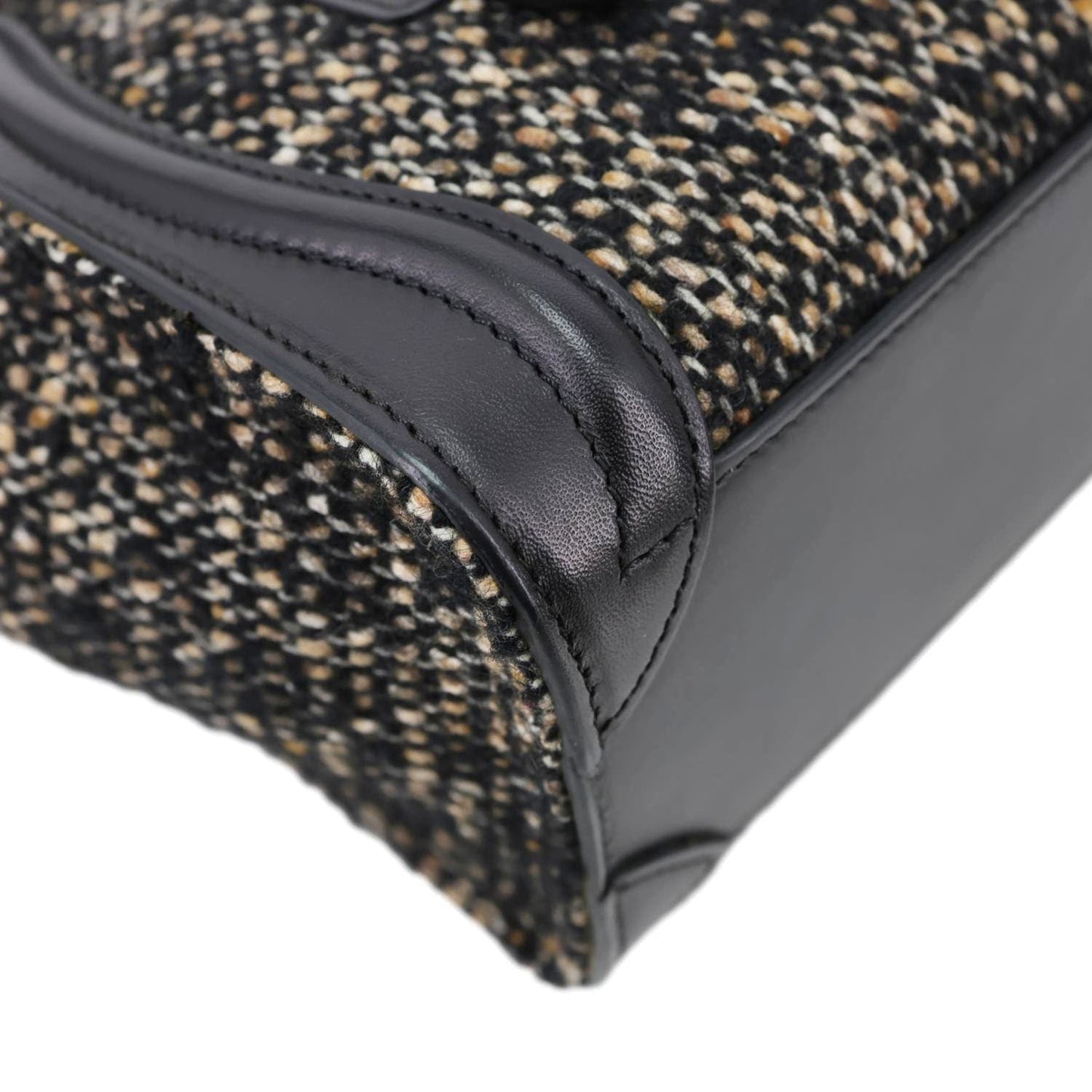 CELINE Nano Luggage Tweed Leather Tote Crossbody Bag Black