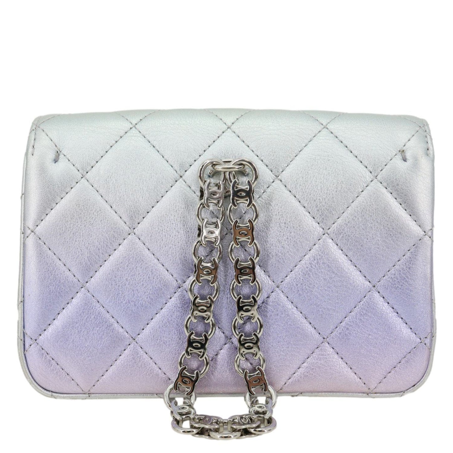 CHANEL Gradient Metallic Quilted Calfskin Leather Clutch Bag Silver