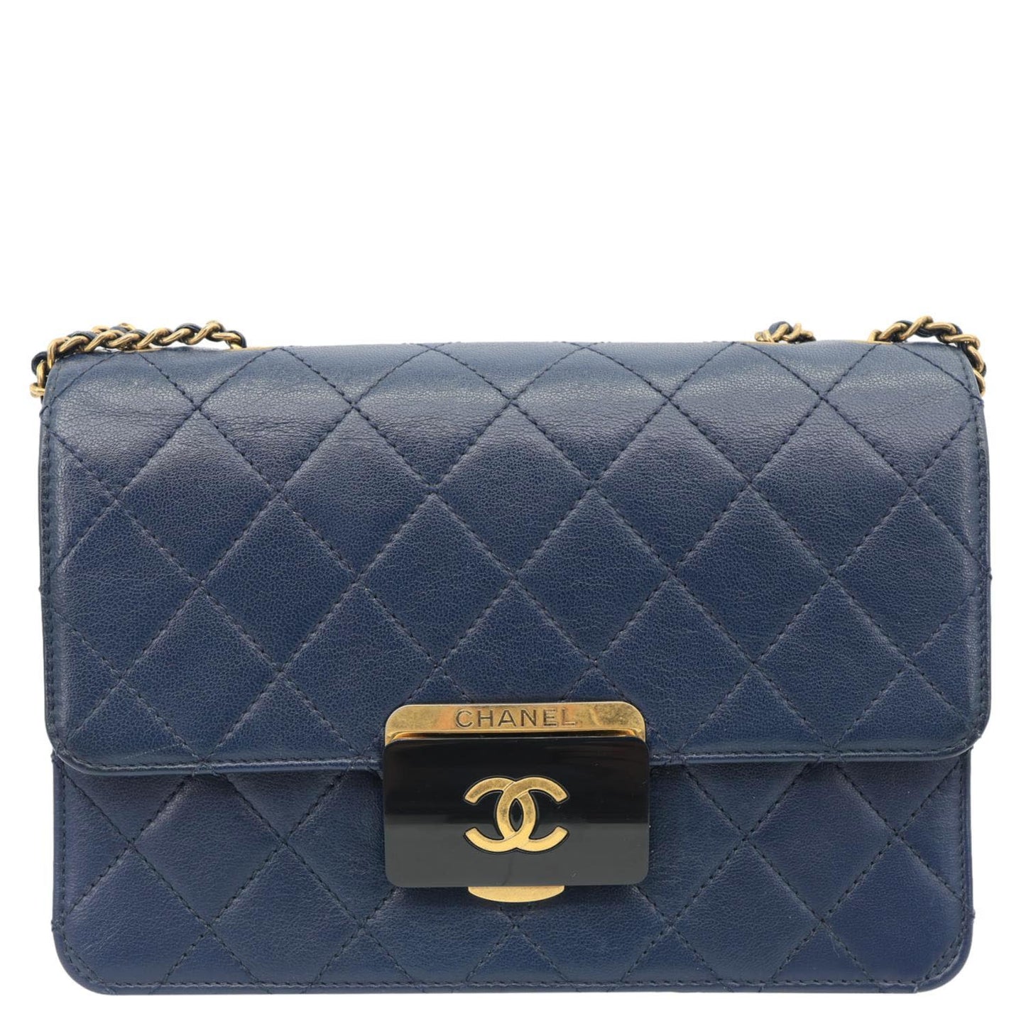 CHANEL Beauty Lock Flap Lambskin Leather Crossbody Bag Blue