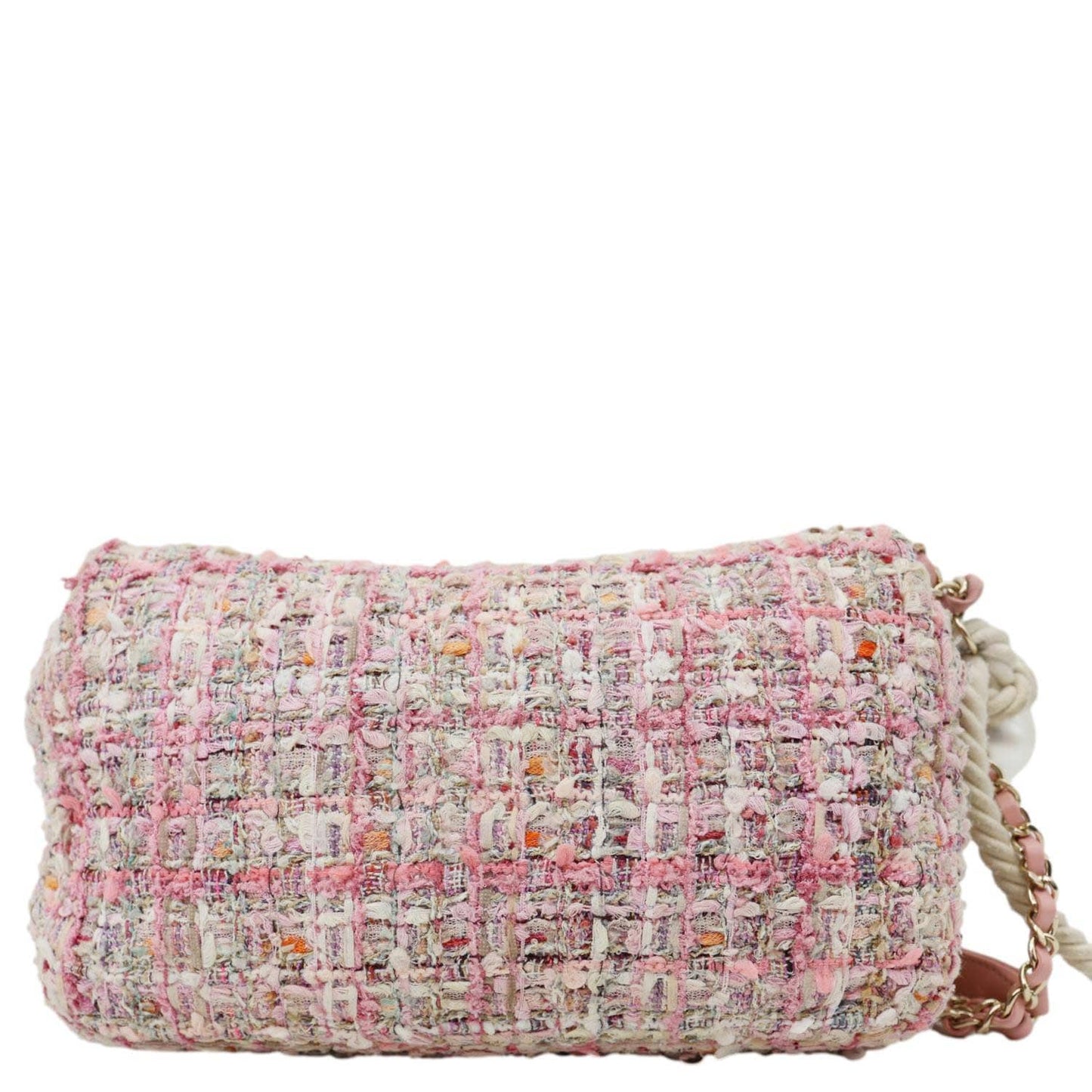 CHANEL Pearl Flap Mini Tweed Top Handle Shoulder Bag Pink