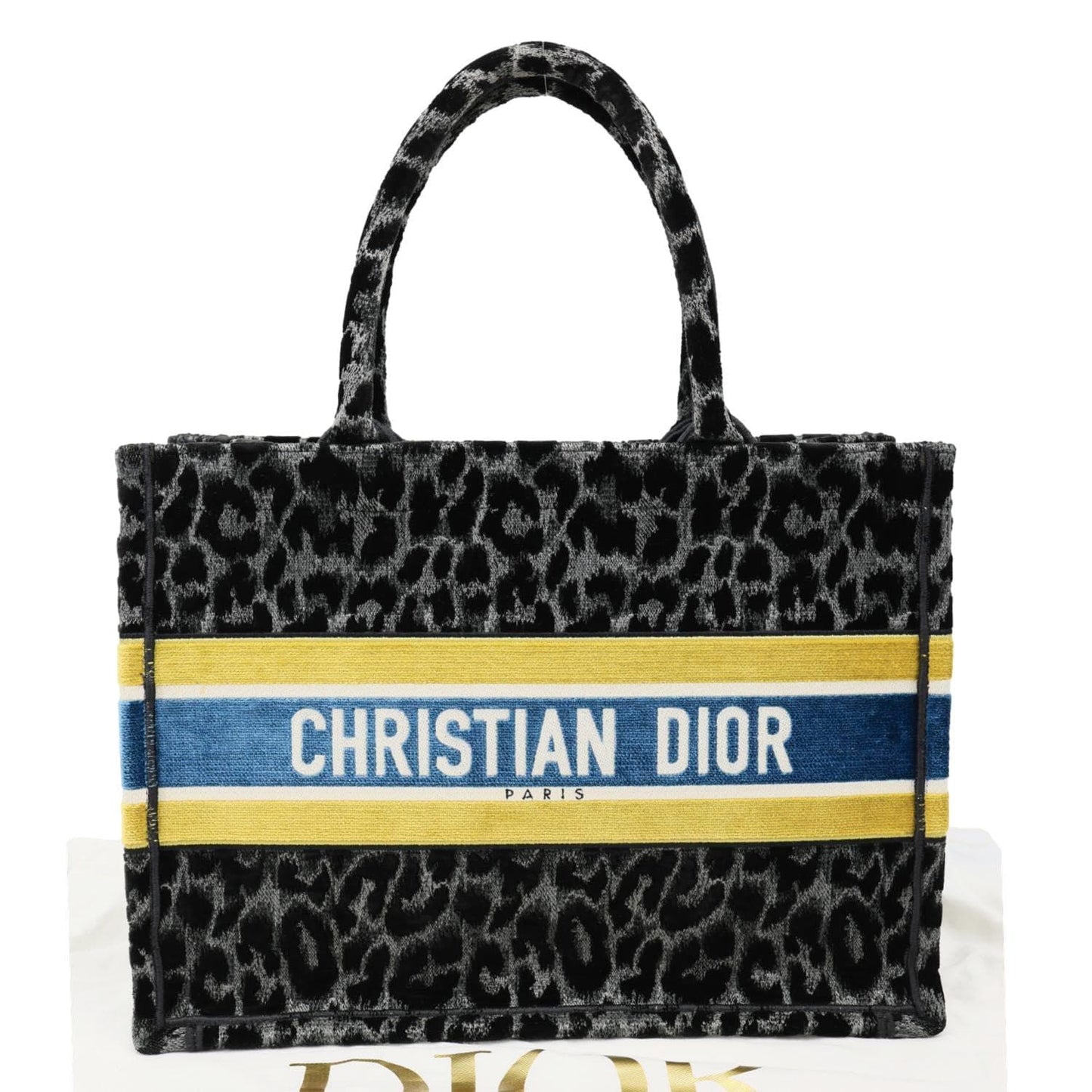 CHRISTIAN DIOR Book Medium Leopard Mizza Embroidered Tote Bag Black