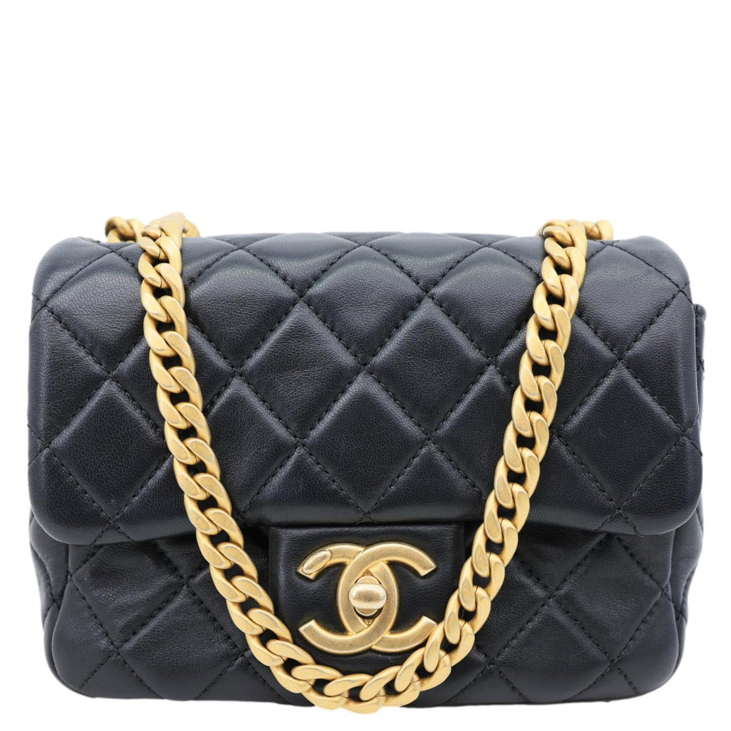 CHANEL Resin Pearl Samba Flap Quilted Leather Crossbody Bag Black