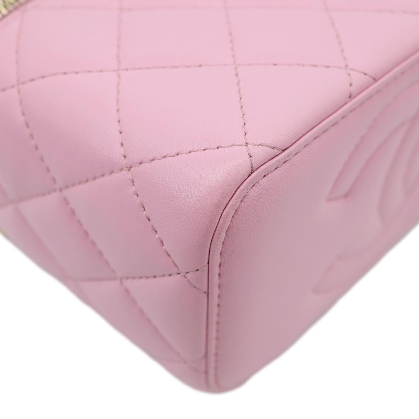 CHANEL Vanity Case Small Quilted Leather Top Handle Chain Shoulder Bag Pink