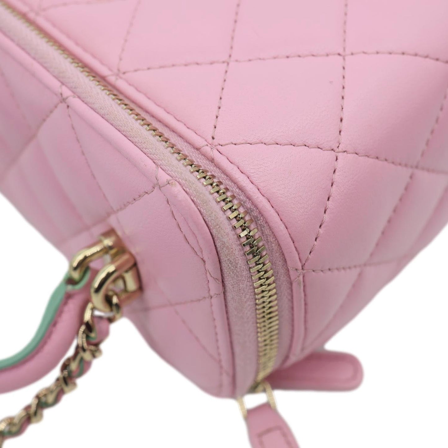 CHANEL Vanity Case Small Quilted Leather Top Handle Chain Shoulder Bag Pink
