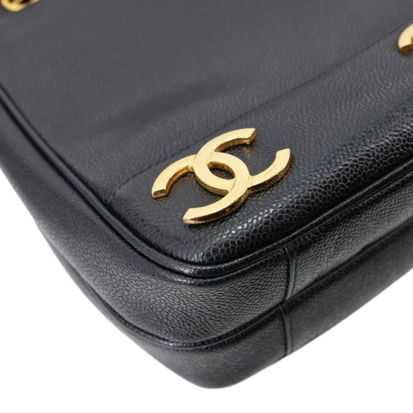 CHANEL Triple CC Lambskin Caviar Leather Shoulder Bag Black