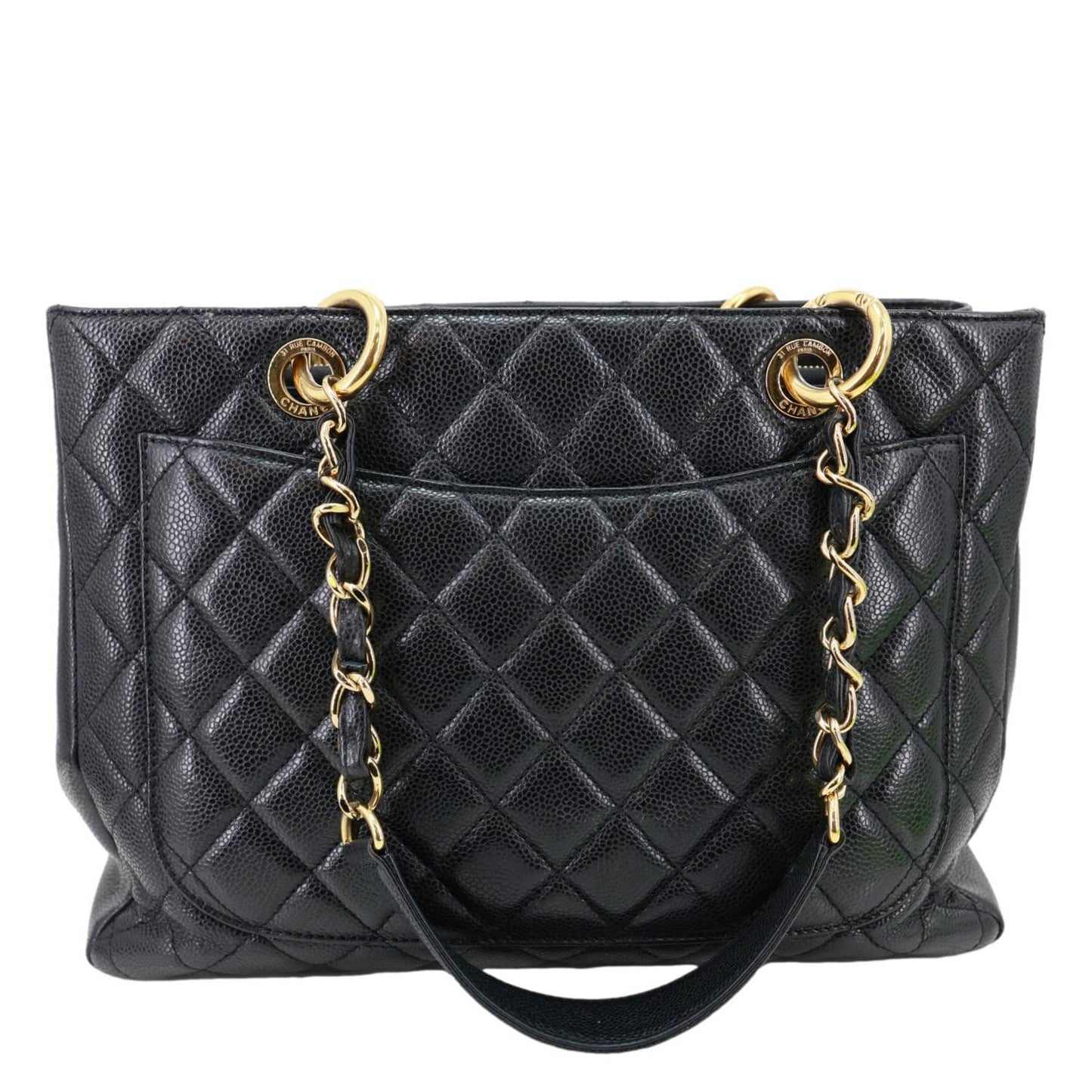 CHANEL Grand Shopping Quilted Caviar Leather Tote Bag Black