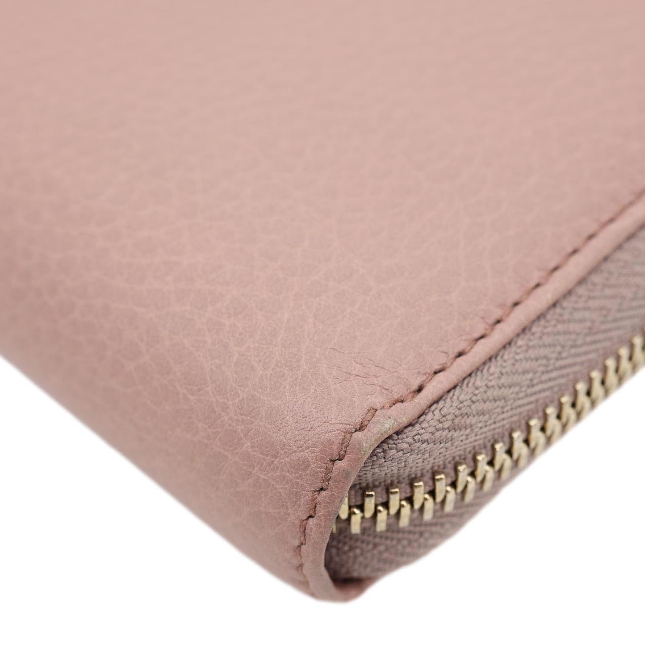 GUCCI Soho Pebbled Calfskin Zip Around Wallet Pink 308280