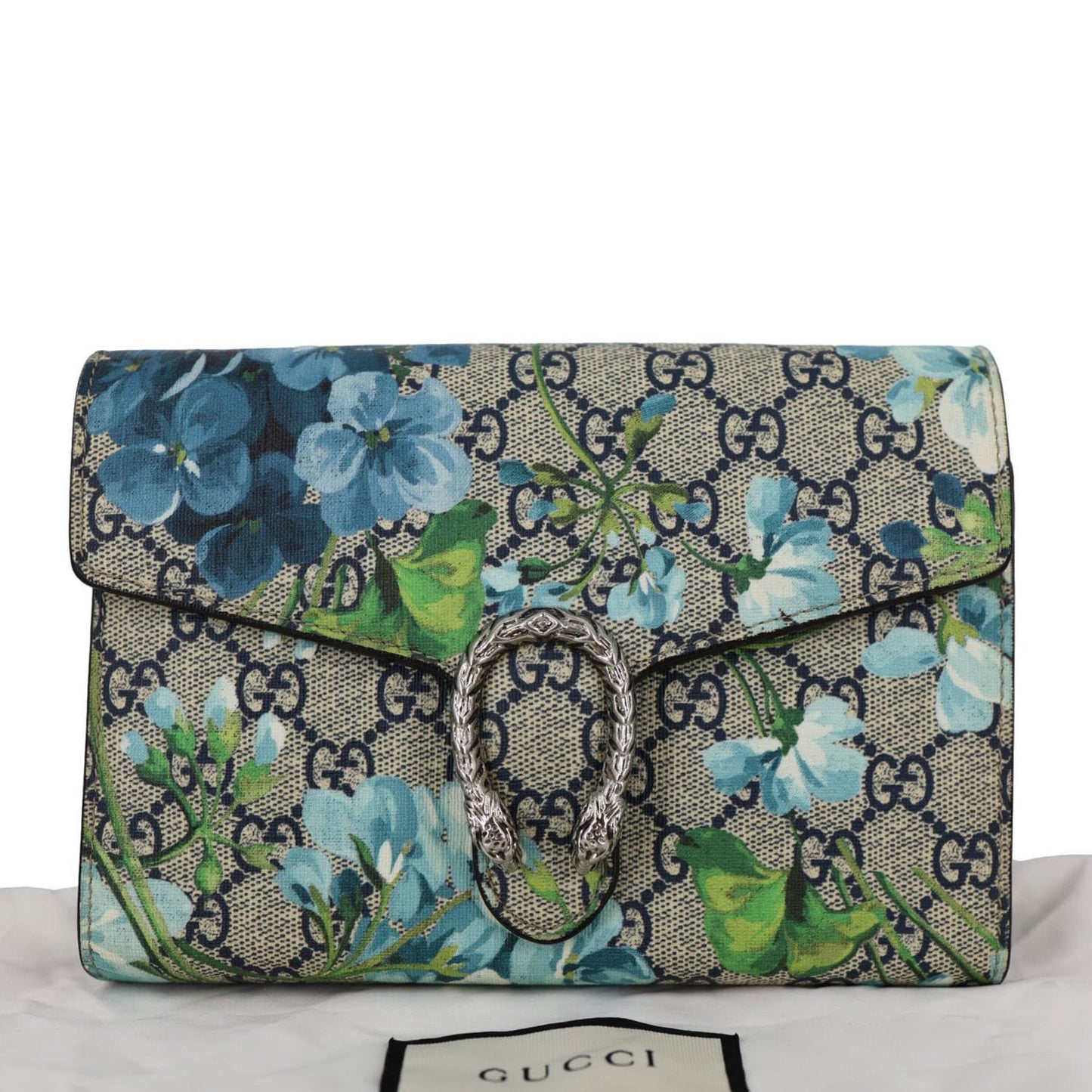 GUCCI Dionysus Blooms GG Supreme Crossbody Chain Wallet Blue 401231