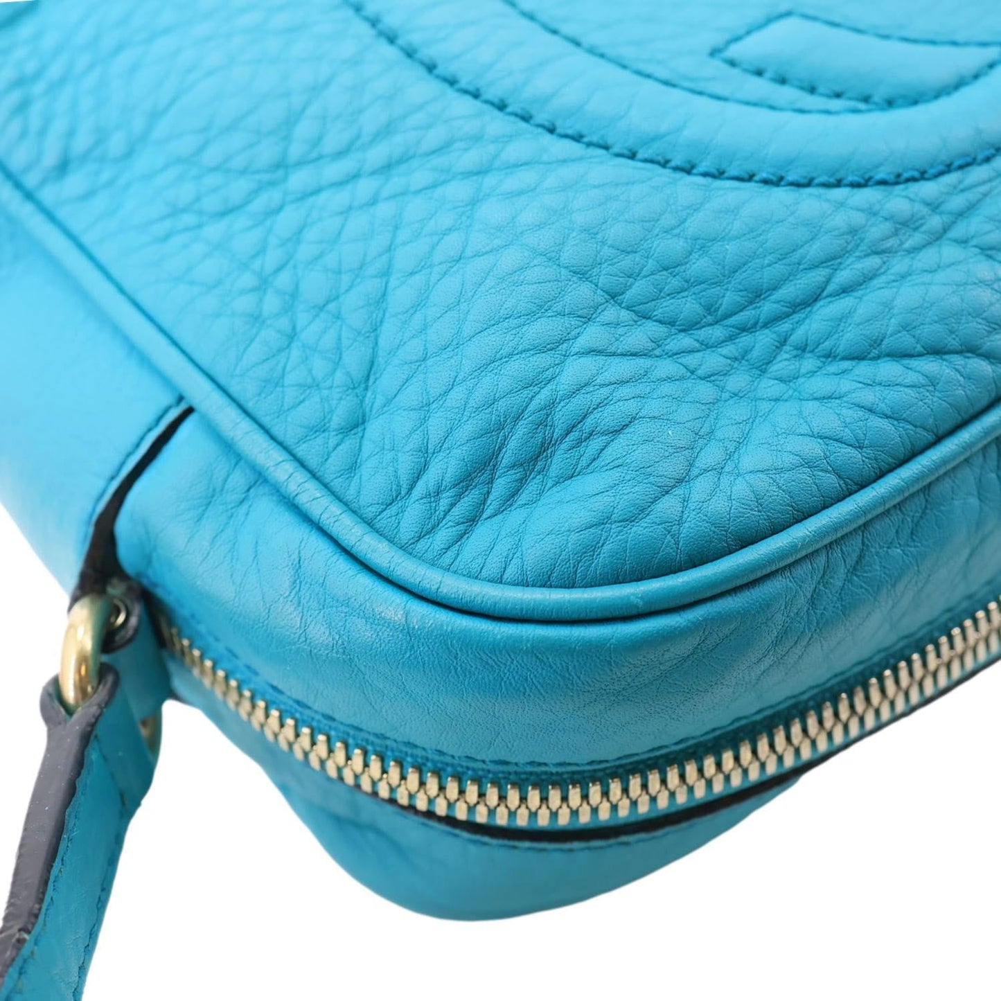 GUCCI Soho Disco Leather Camera Crossbody Bag Teal 308364