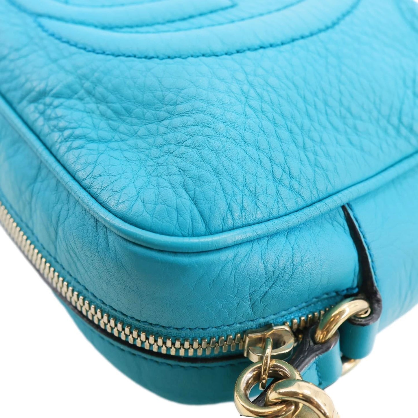 GUCCI Soho Disco Leather Camera Crossbody Bag Teal 308364