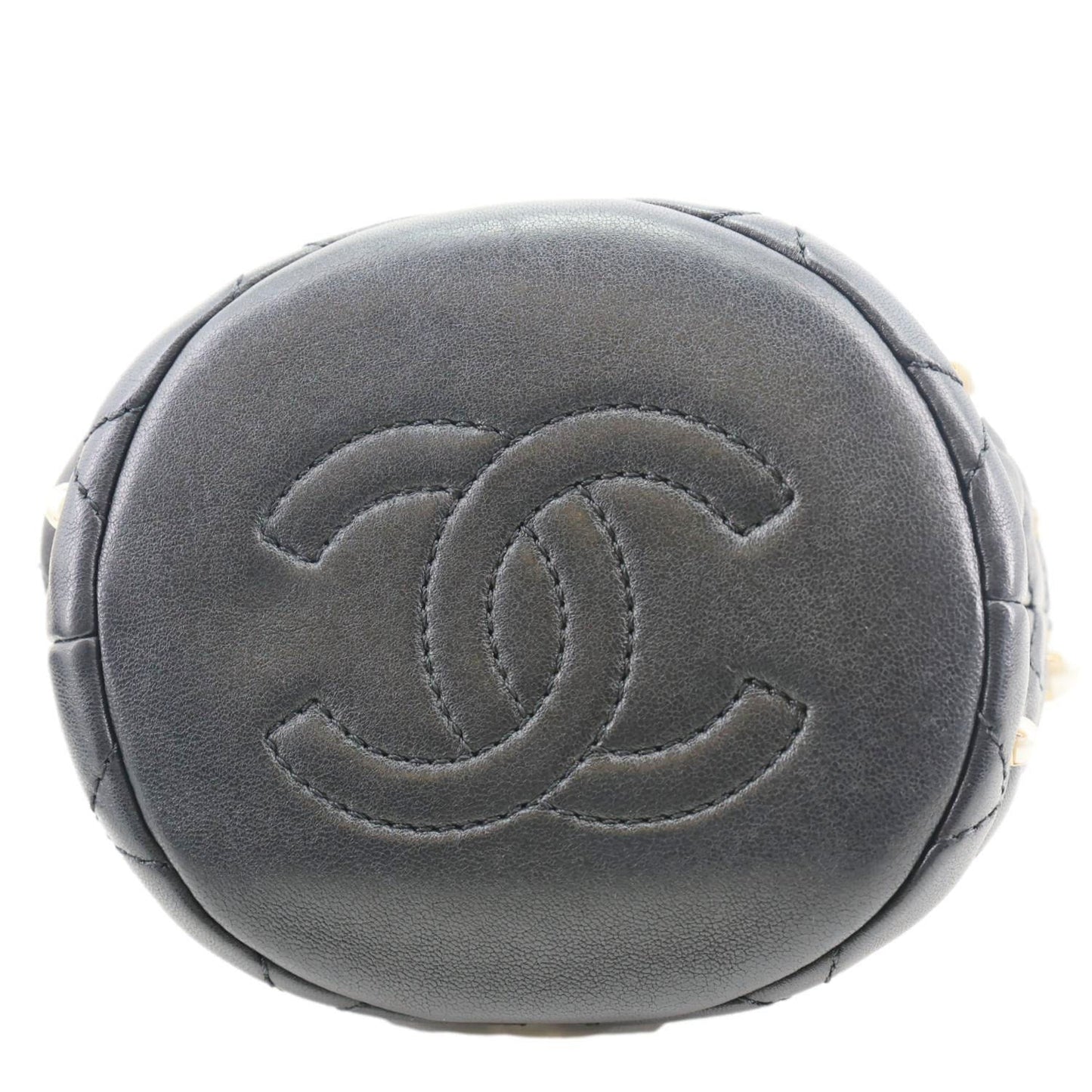 Chanel About Pearls Mini Quilted Lambskin Leather Drawstring Bucket Crossbody Bag Black