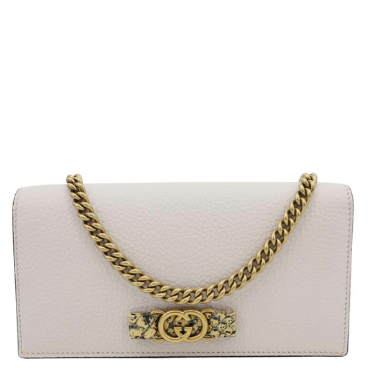 GUCCI Interlocking G Leather Chain Wallet Beige 746056