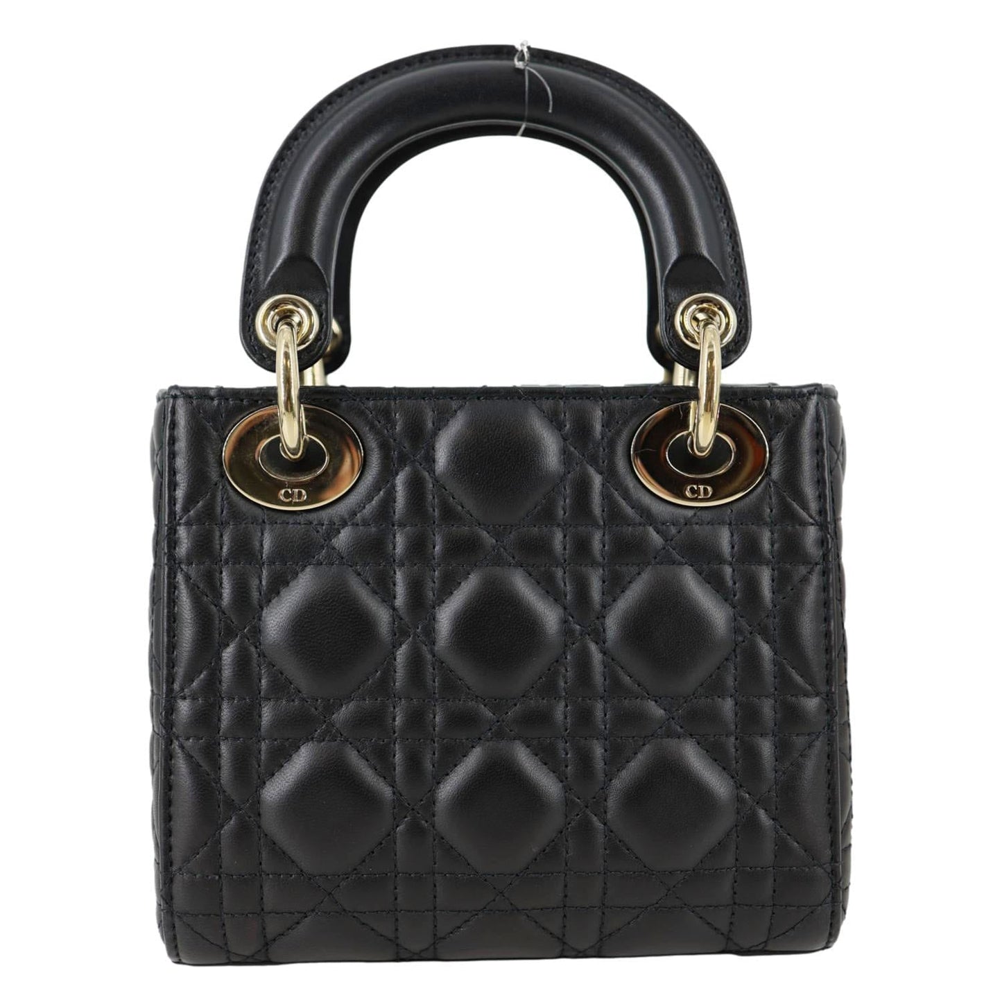 CHRISTIAN DIOR Lady Dior Mini Cannage Lambskin Leather Tote Shoulder Bag Black