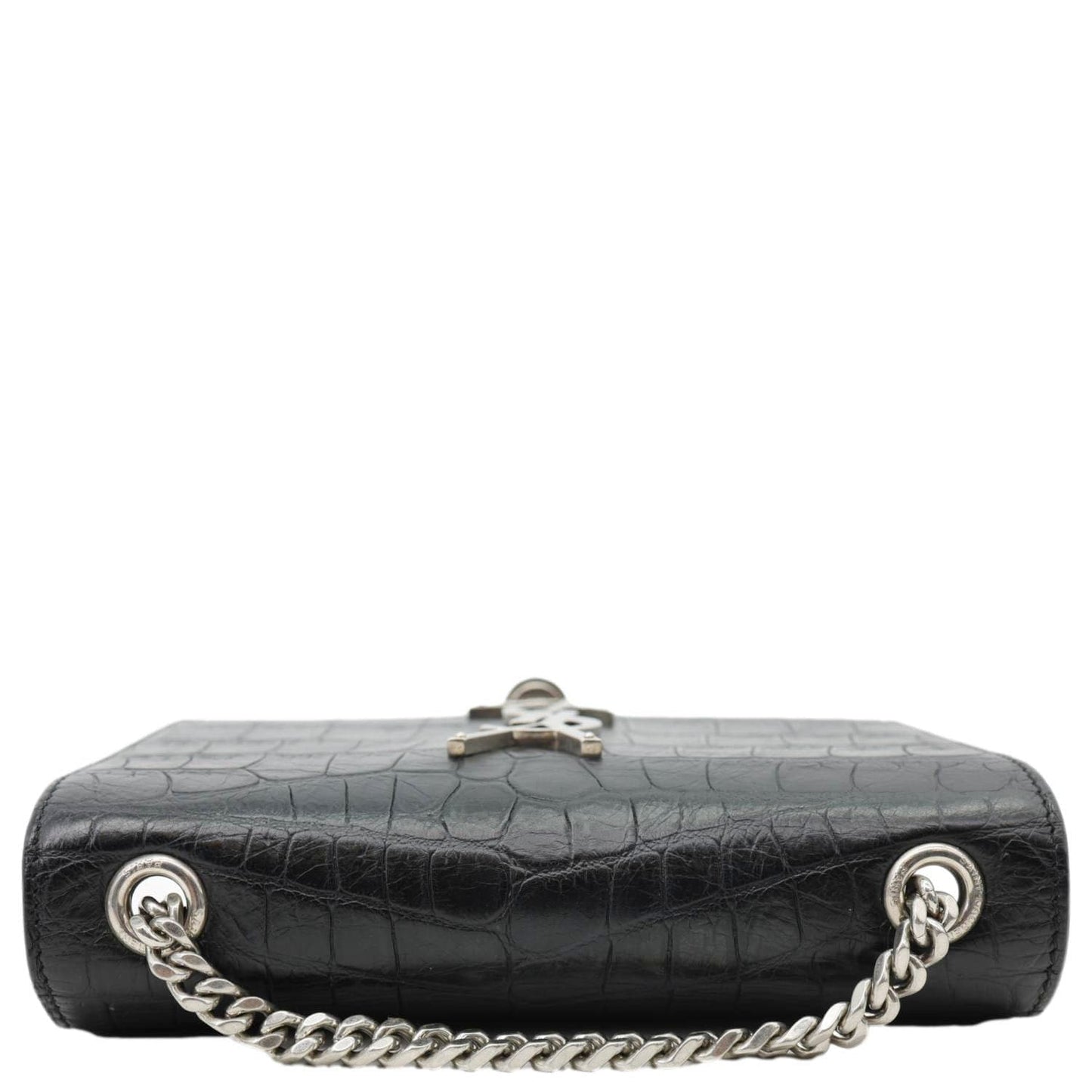 YVES SAINT LAURENT Kate Tassel Crocodile Embossed Leather Crossbody Bag Black