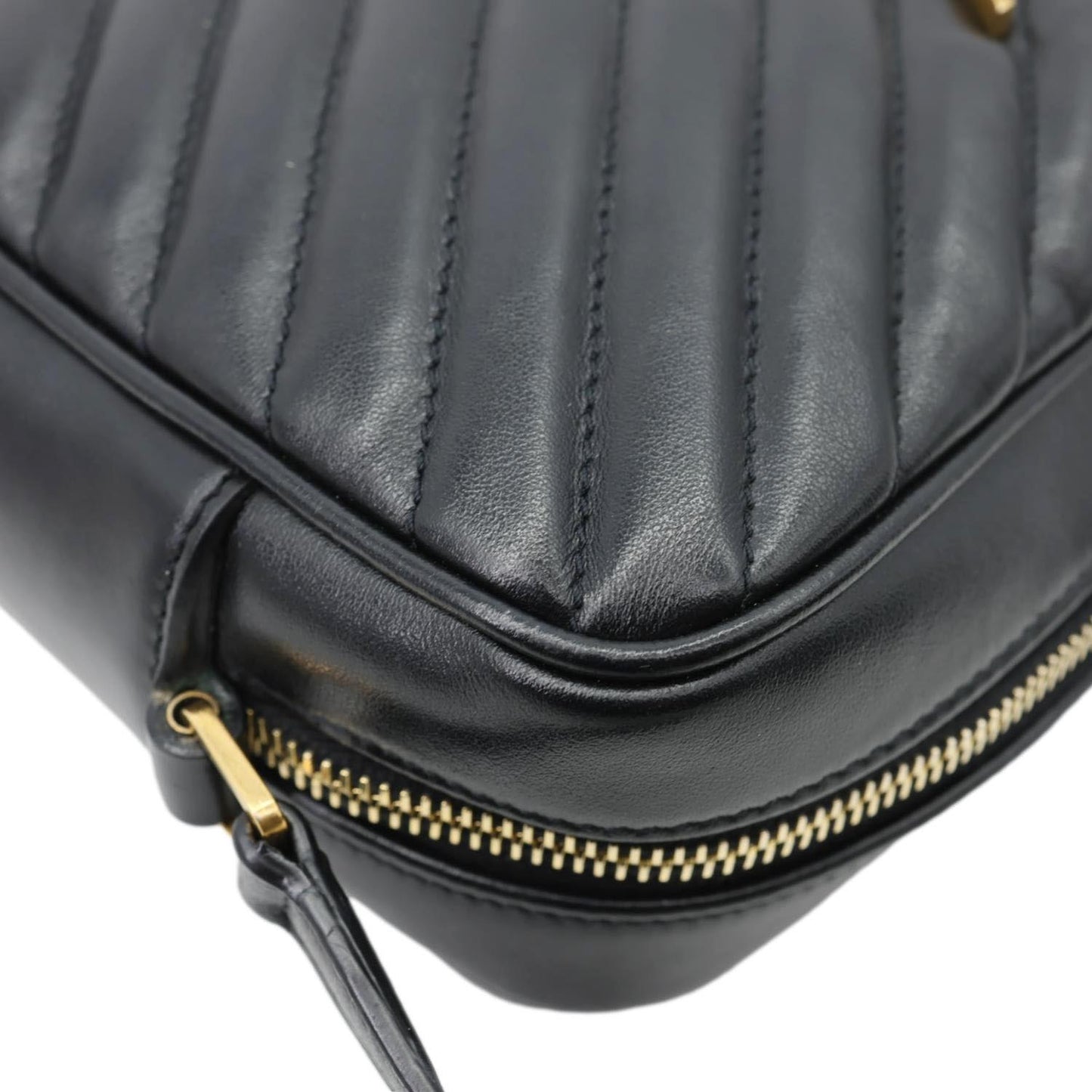 YVES SAINT LAURENT Lou Chevron Leather Camera Bag Black