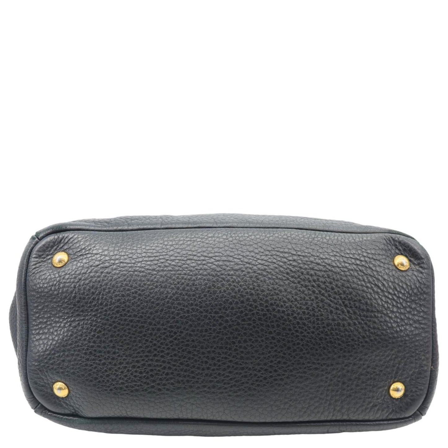 PRADA Vitello Daino Front Zip Leather Hobo Bag Black