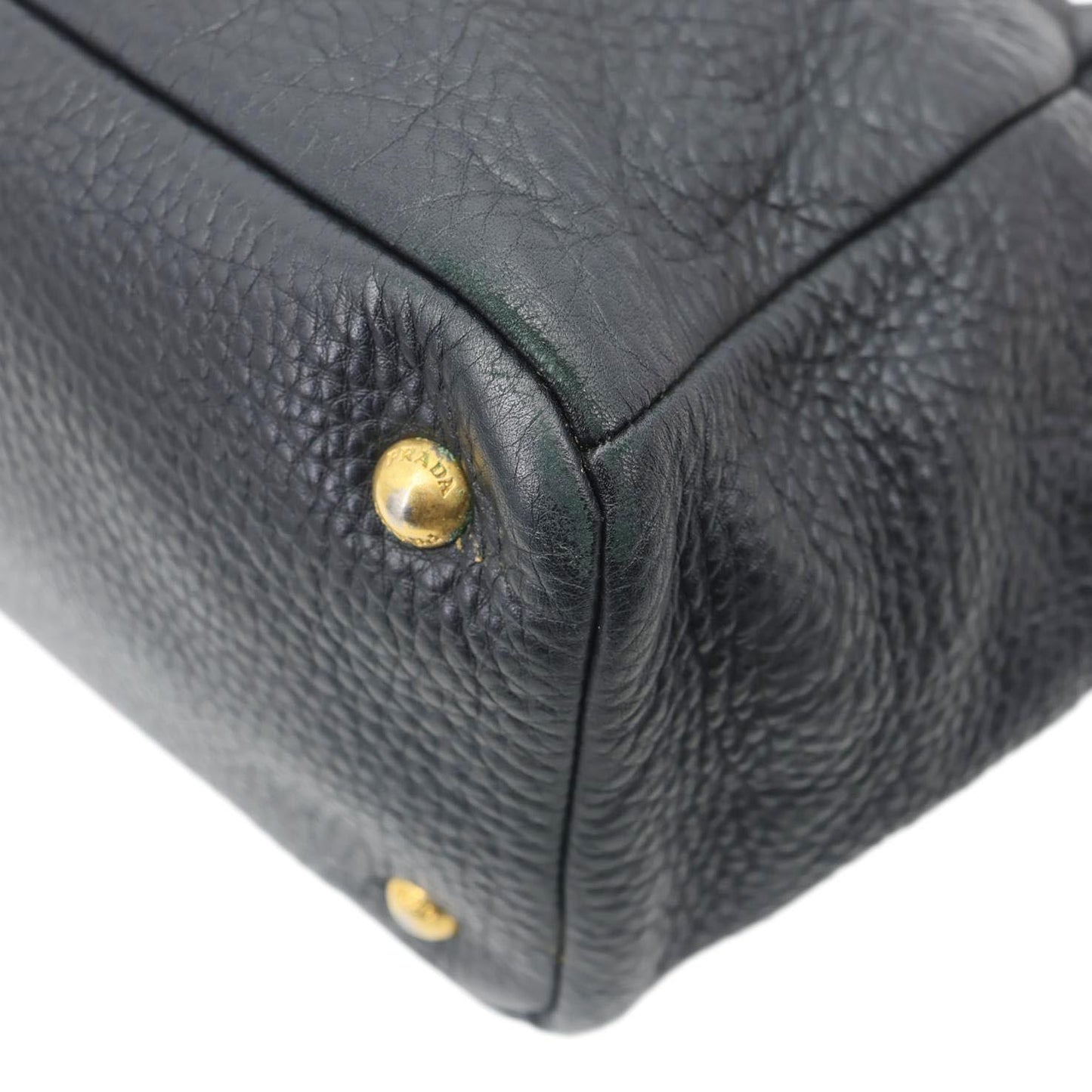 PRADA Vitello Daino Front Zip Leather Hobo Bag Black