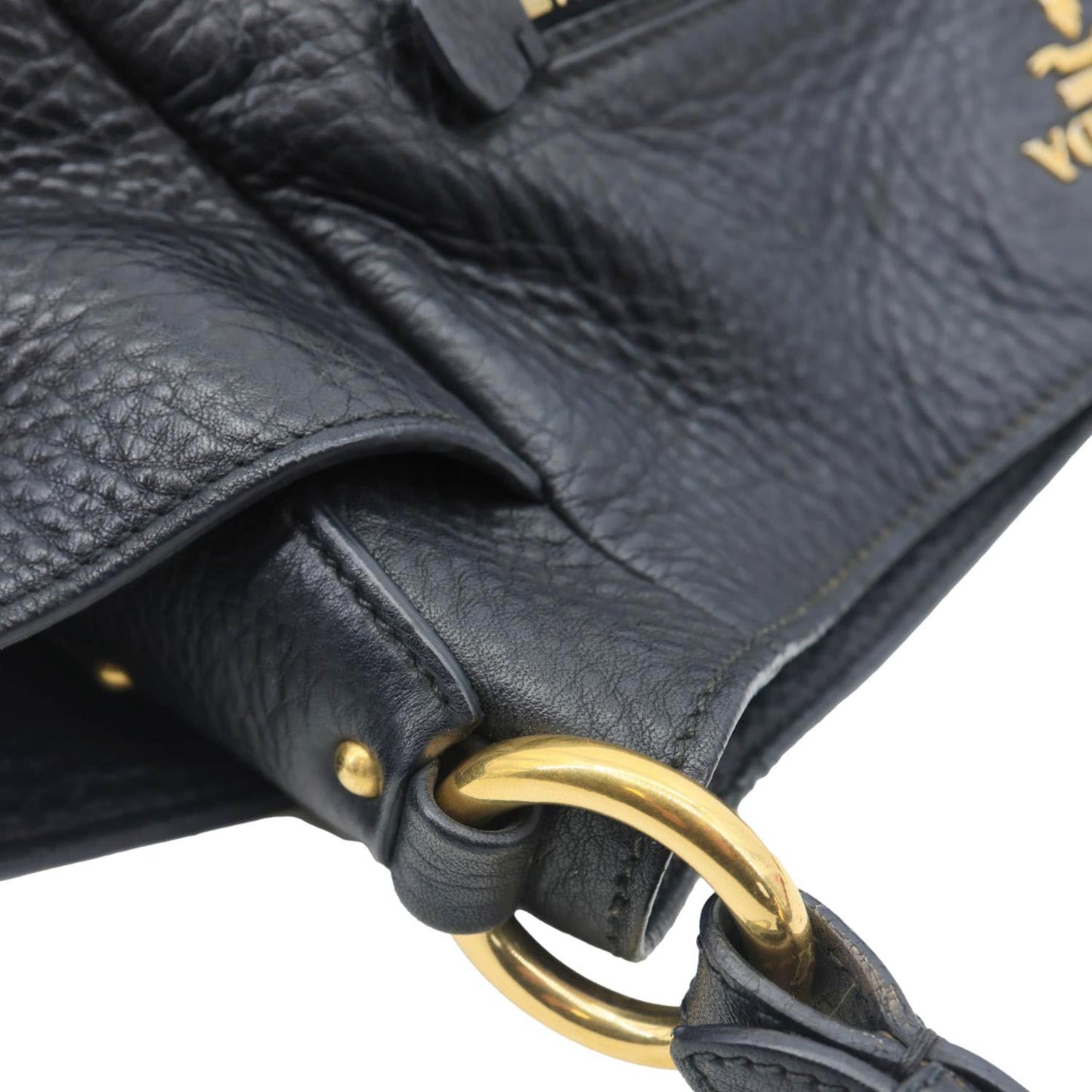 PRADA Vitello Daino Front Zip Leather Hobo Bag Black