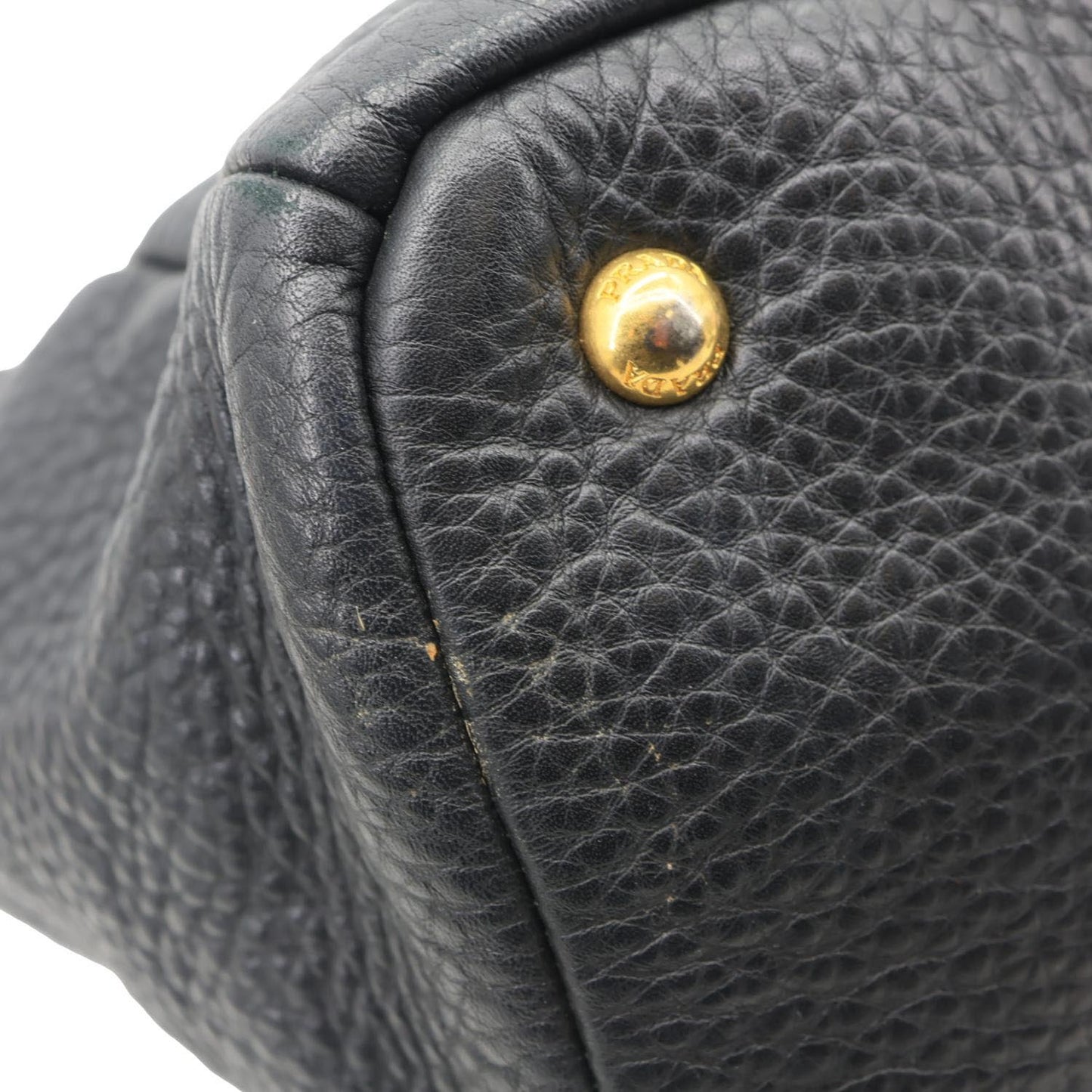 PRADA Vitello Daino Front Zip Leather Hobo Bag Black