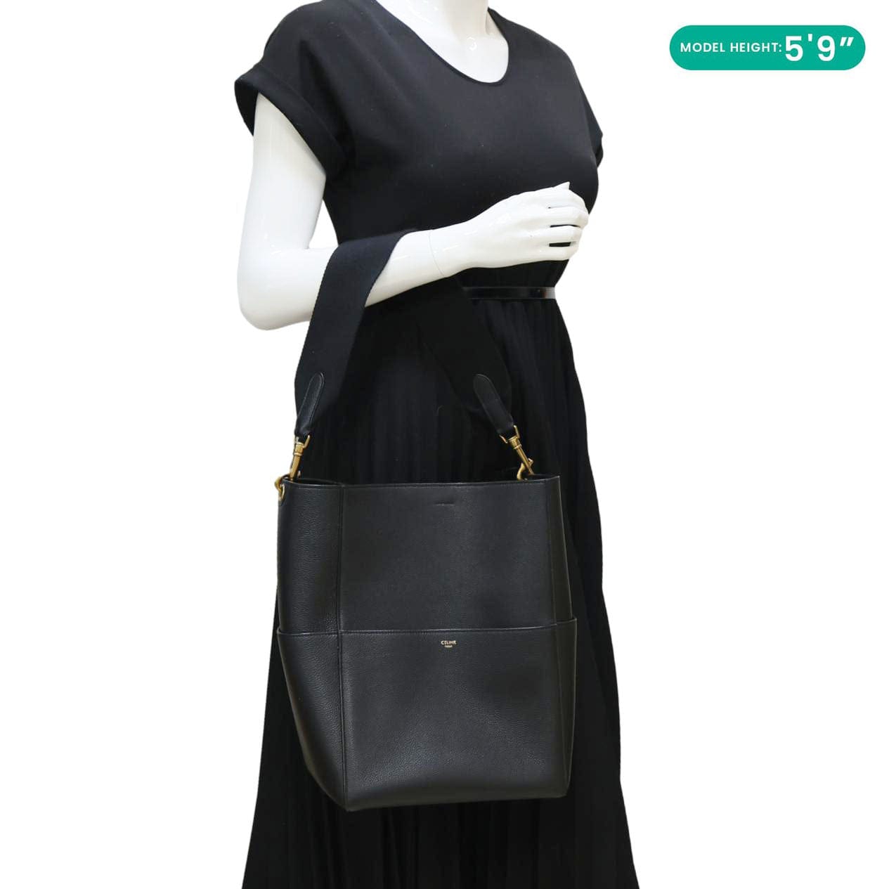 CELINE Sangle Bucket Soft Grained Calfskin Tote Bag Black