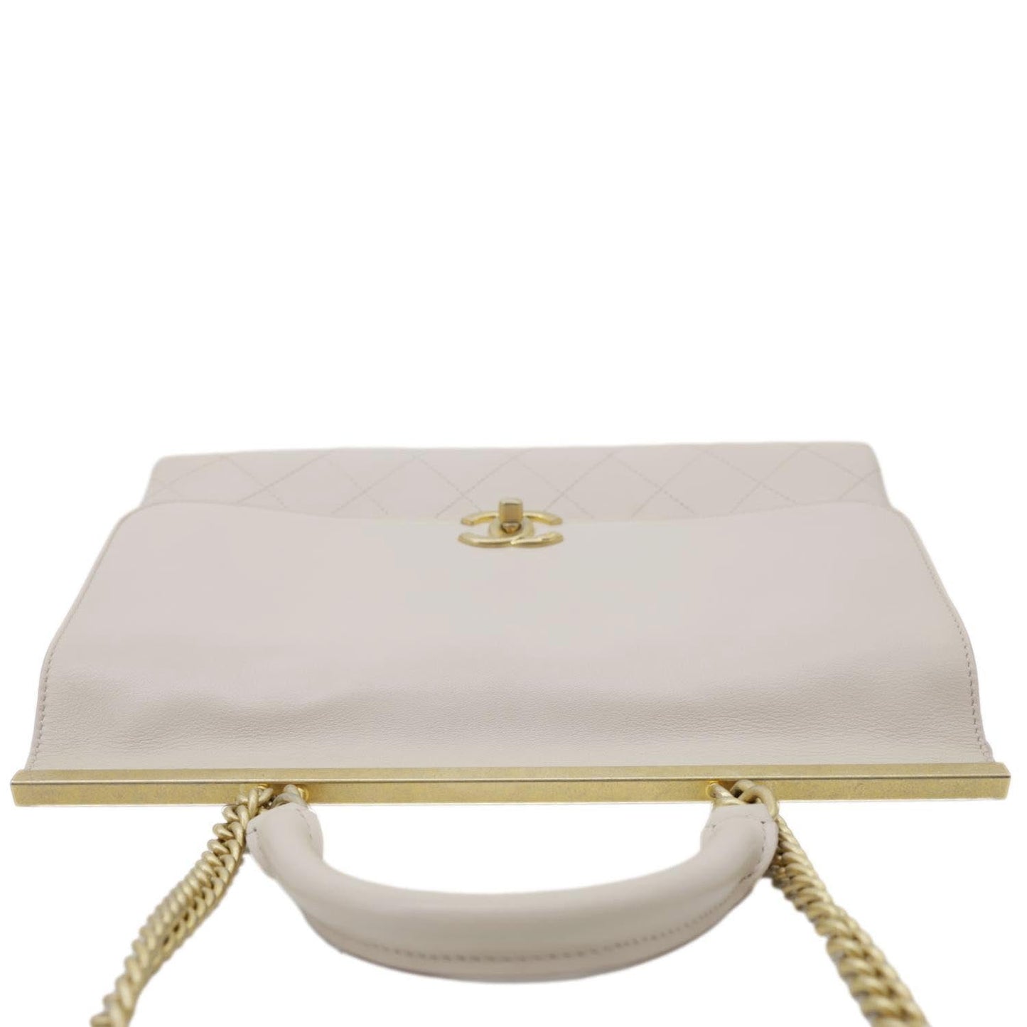 CHANEL Coco Luxe Flap Quilted Lambskin Leather Top Handle Shoulder Bag Off White