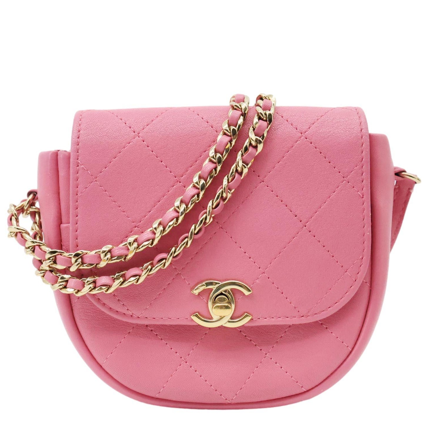 CHANEL CC Casual Trip Quilted Leather Messenger Bag Pink