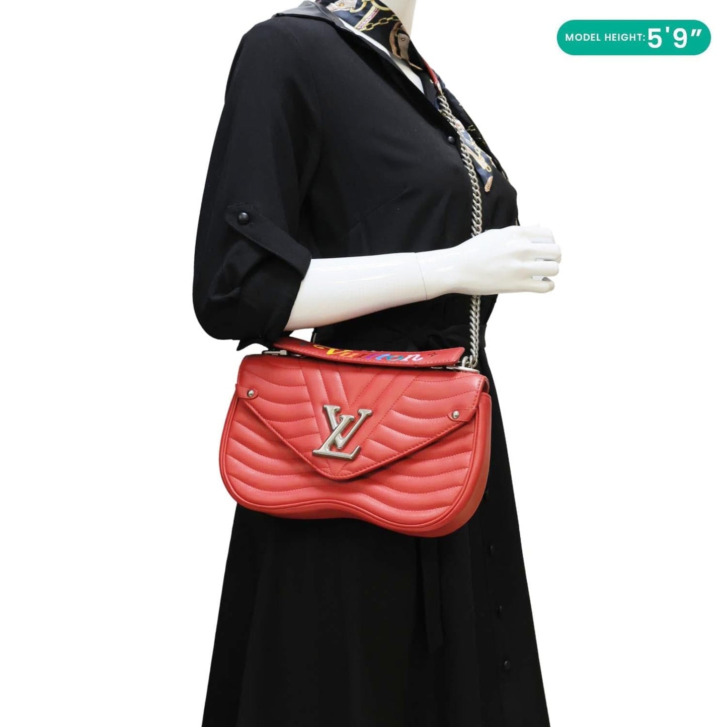 LOUIS VUITTON New Wave PM Leather Chain Crossbody Bag Red