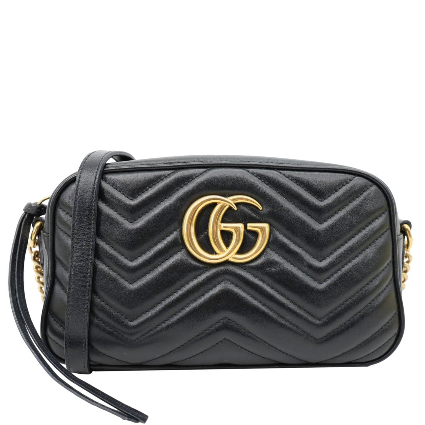 GUCCI GG Marmont Small Matelasse Chevron Leather Camera Bag Black 447632