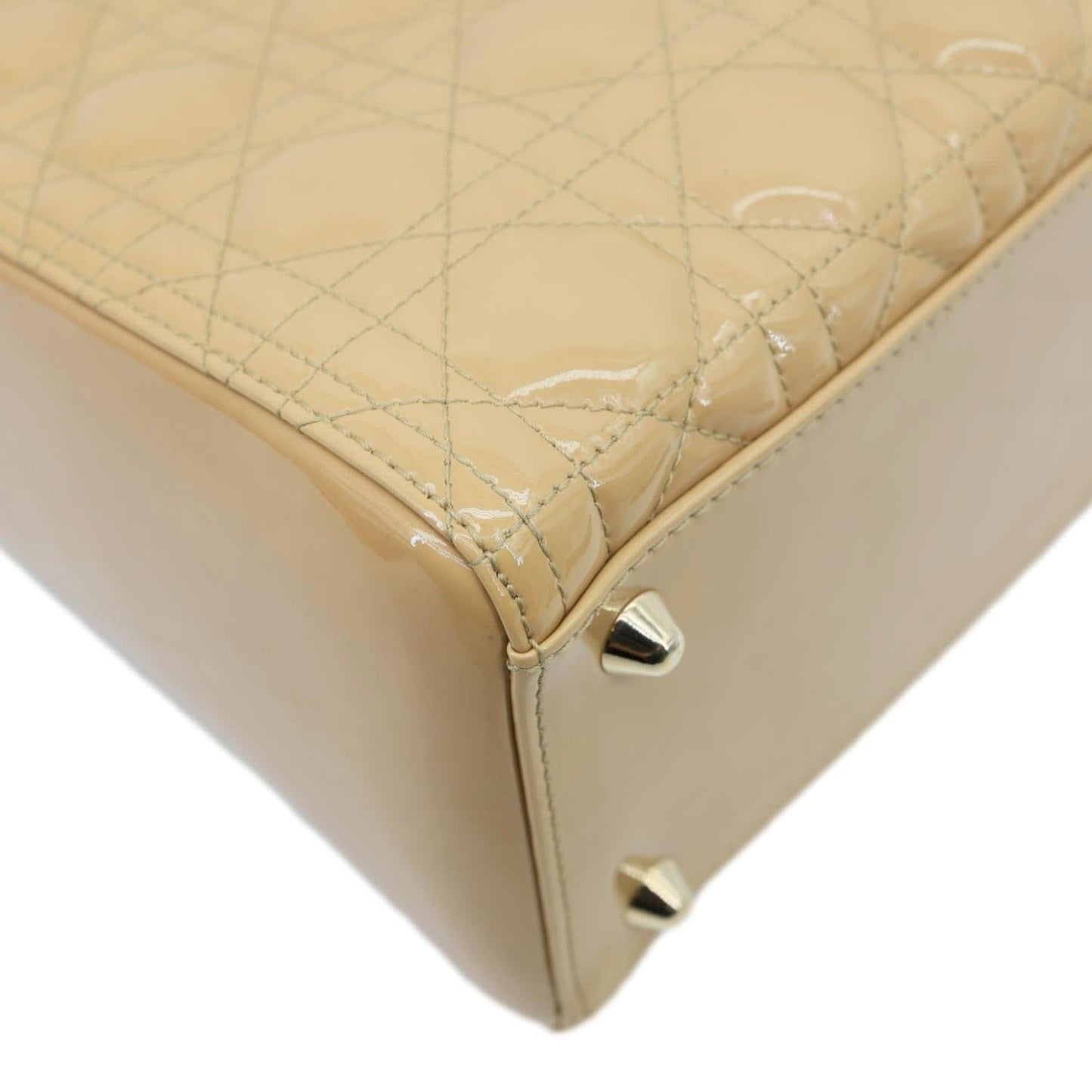 CHRISTIAN DIOR Lady Dior Large Quilted Patent Leather Shoulder Bag Camel