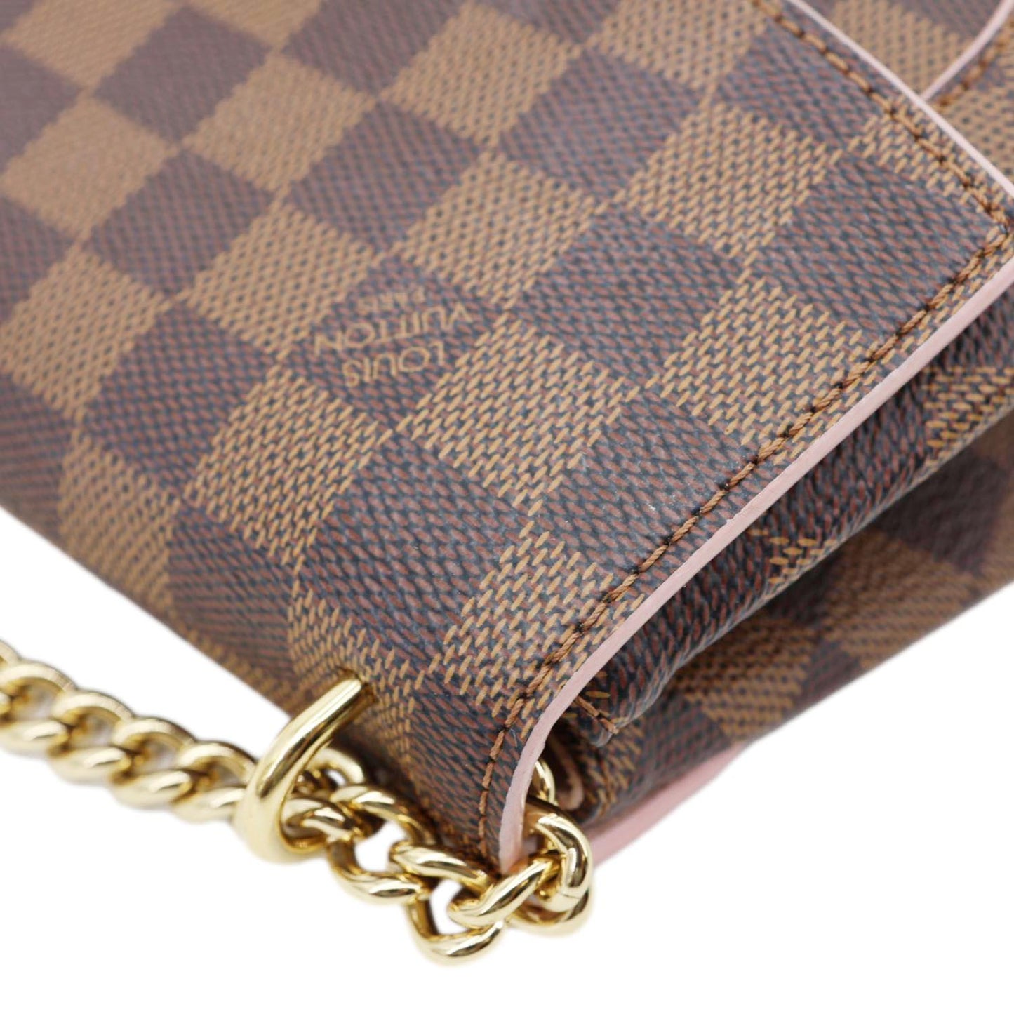 LOUIS VUITTON Caissa Chain Damier Ebene Clutch Shoulder Bag Rose Ballerine